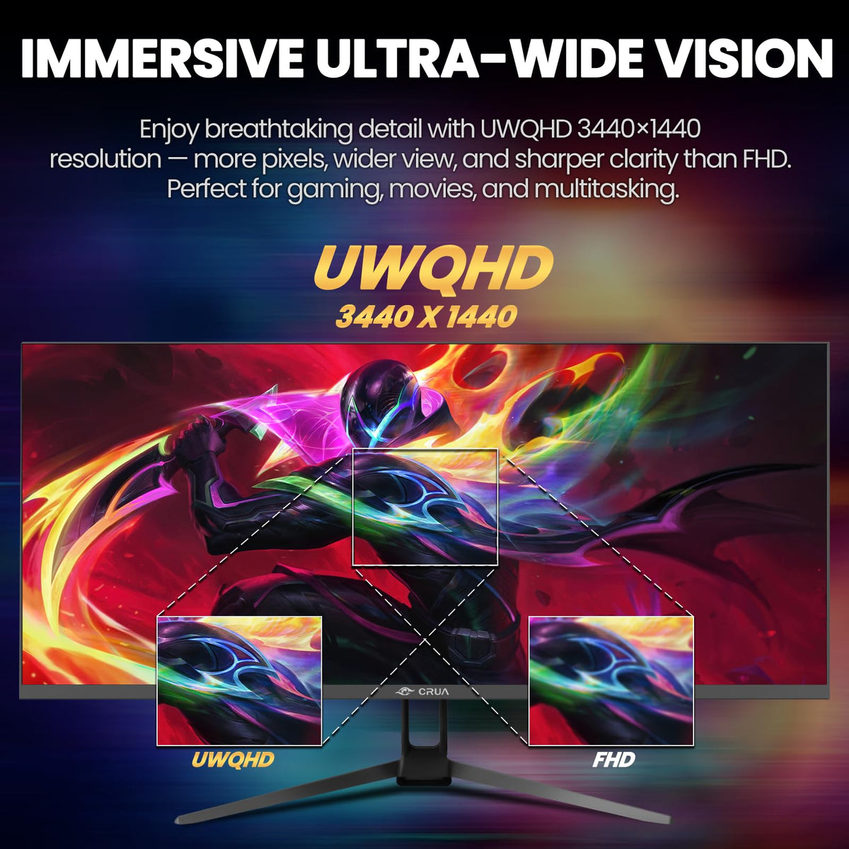 CRUA 34 Monitors Inch Ultrawide Gaming Monitor 3440x1440 165Hz IPS Black DEMO