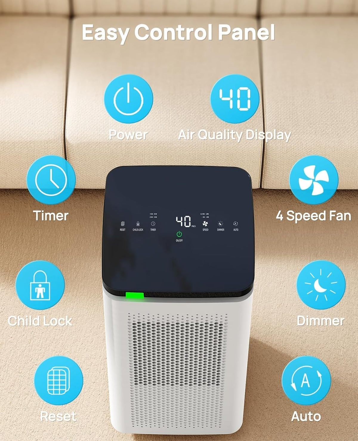 KYUKRI Air Air Purifiers Purifier Large Room H13 True HEPA Filter - White DEMO