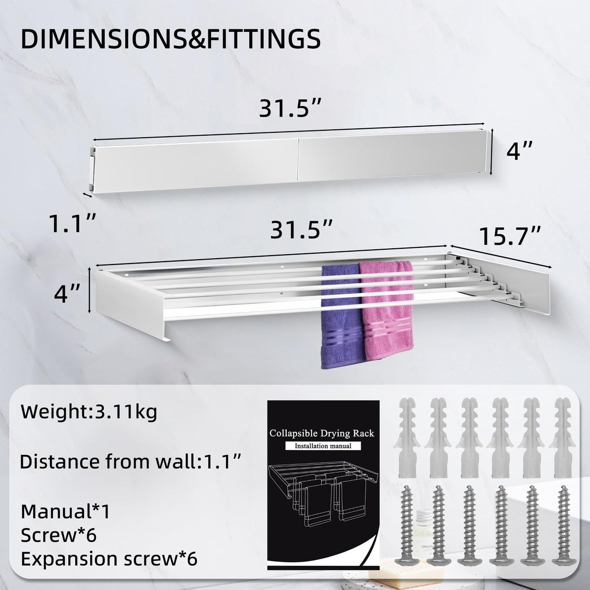 Sepezz 80CM White Wall-Mounted Collapsible Clothes Drying Rack Size 80CM DEMO