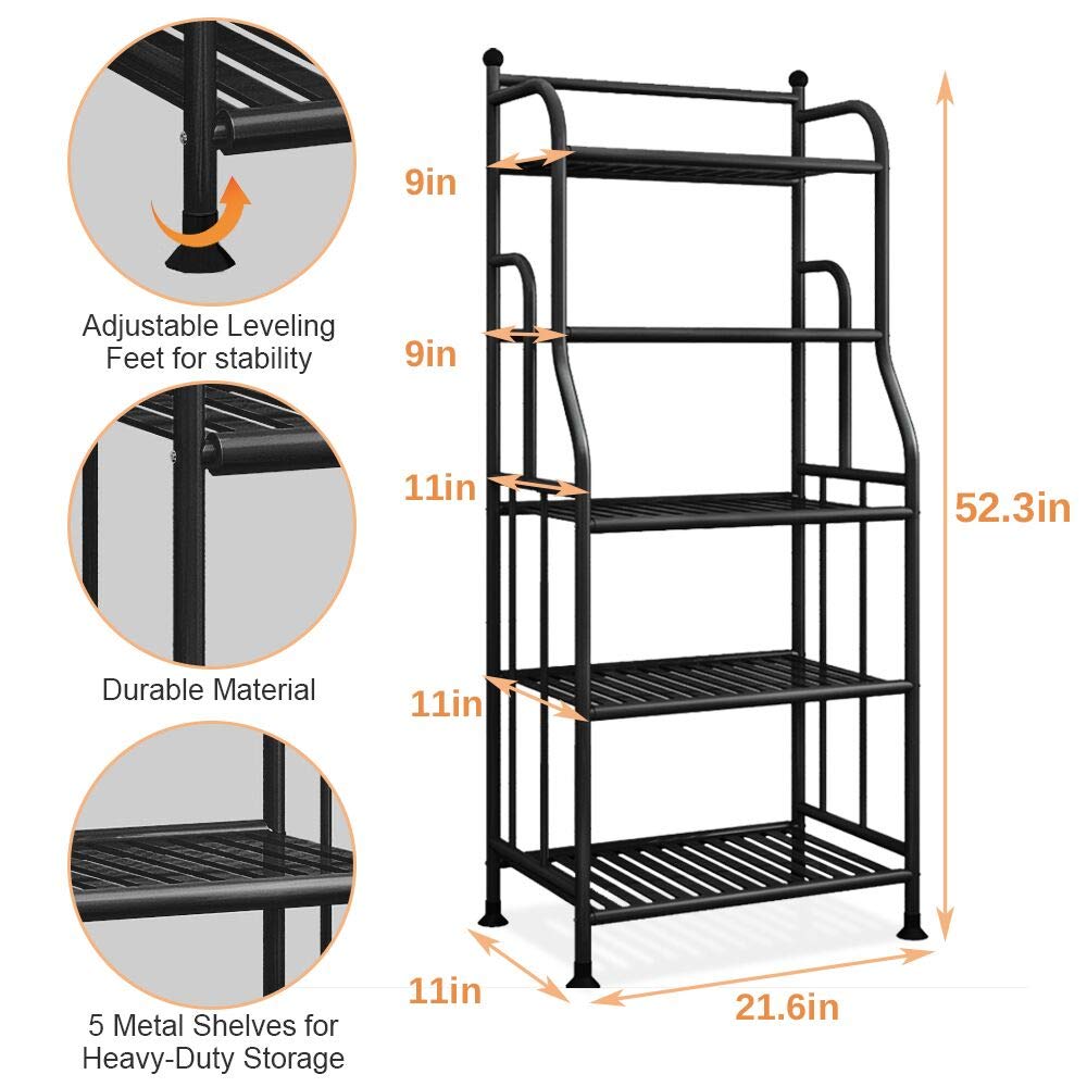 Forthcan 5 Tier Black Metal Baker's Rack Storage Shelves Stand Size 5 Tier DEMO