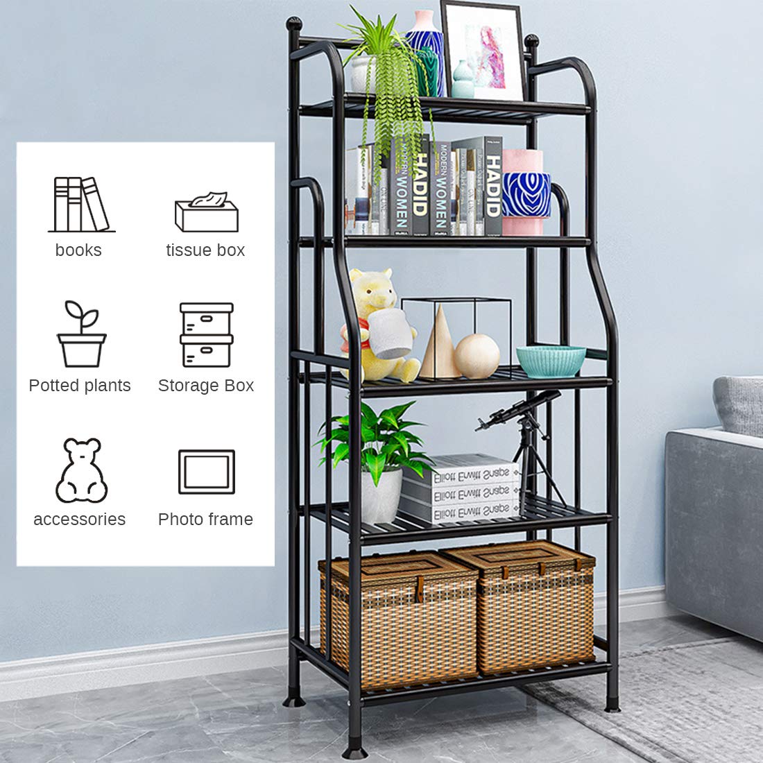 Forthcan 5 Tier Black Metal Baker's Rack Storage Shelves Stand Size 5 Tier DEMO