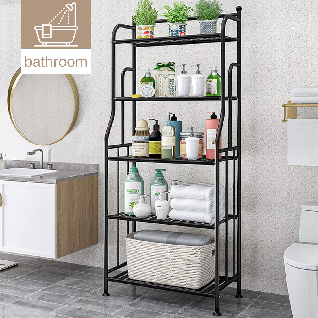 Forthcan 5 Tier Black Metal Baker's Rack Storage Shelves Stand Size 5 Tier DEMO