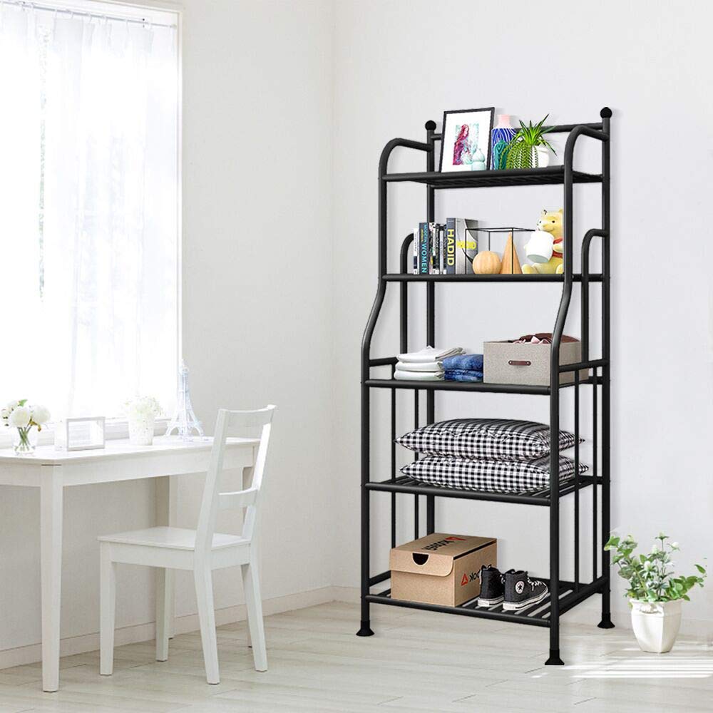 Forthcan 5 Tier Black Metal Baker's Rack Storage Shelves Stand Size 5 Tier DEMO