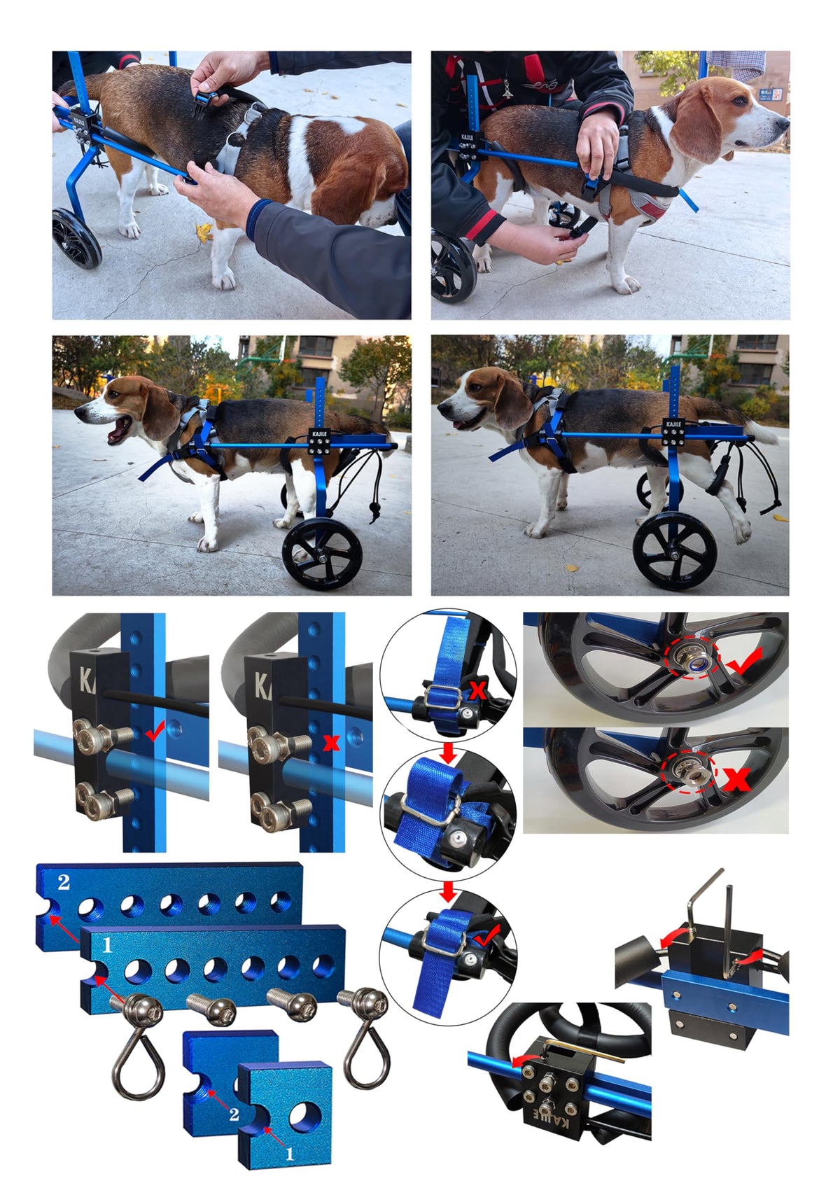 KAJILE Adjustable Strollers Dog Wheelchair Pet Cart Rehabilitation Blue NEW