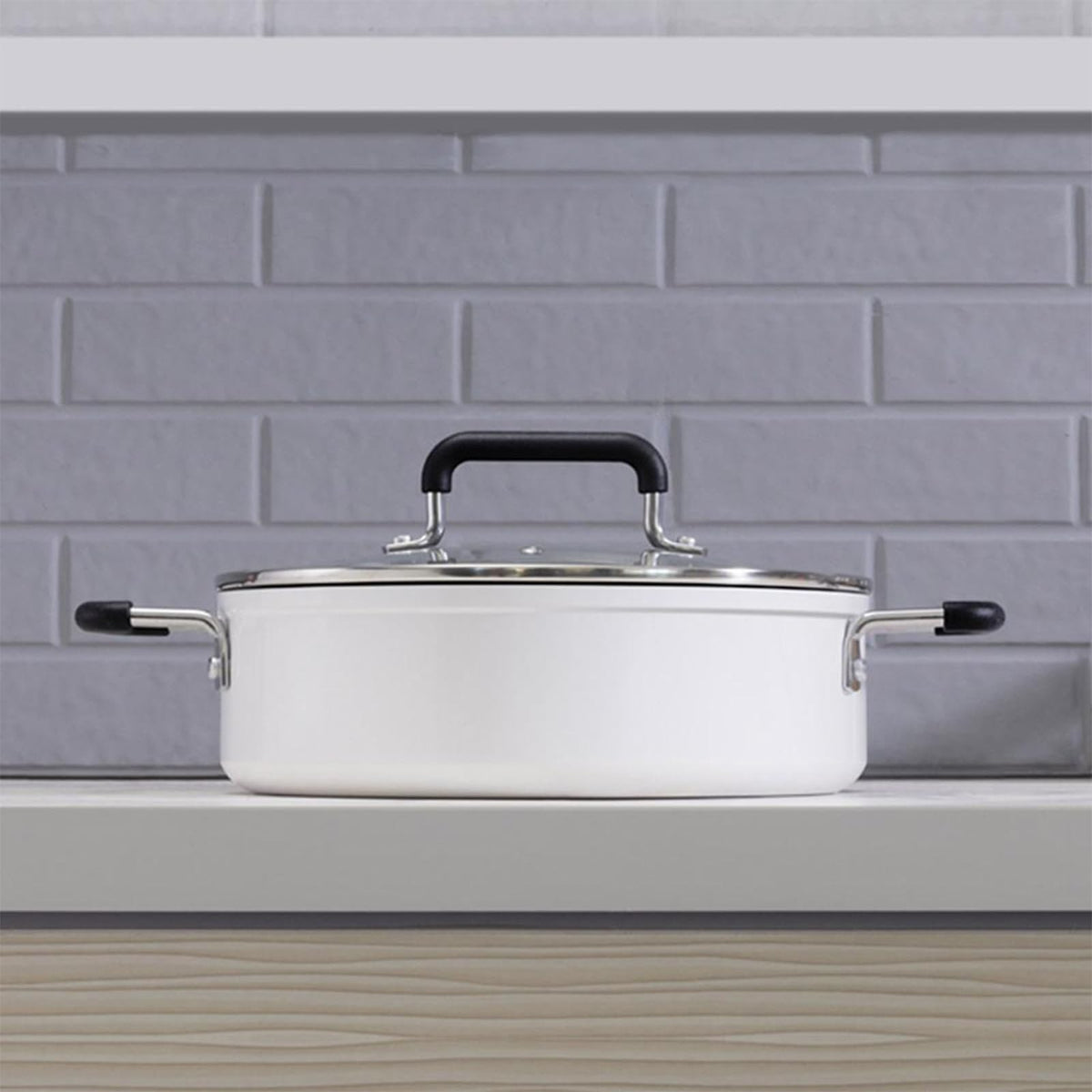 Dysokan Non Stick Stock Pot with Glass Lid White 4L Cookware Size 4 Liters NEW