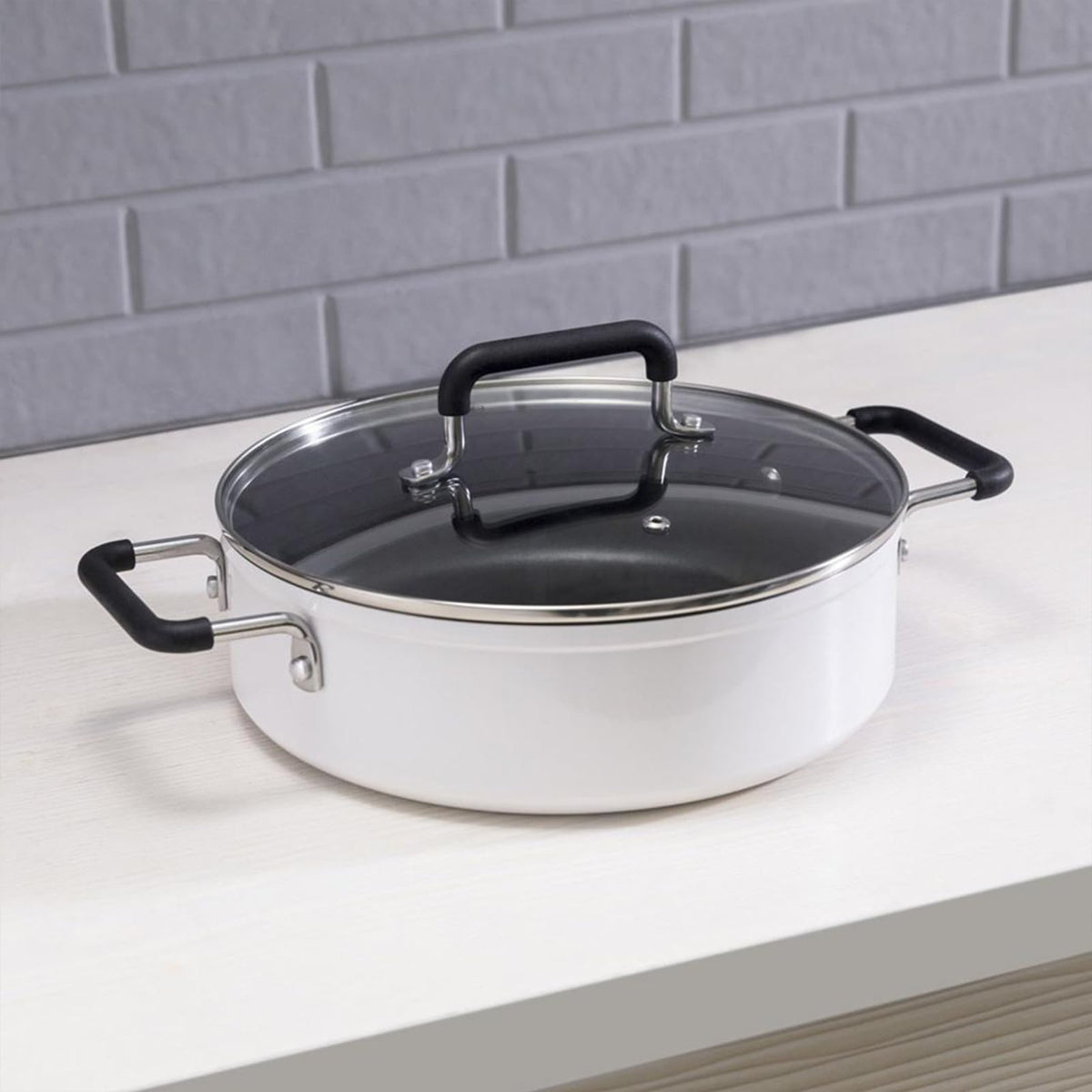 Dysokan Non Stick Stock Pot with Glass Lid White 4L Cookware Size 4 Liters NEW