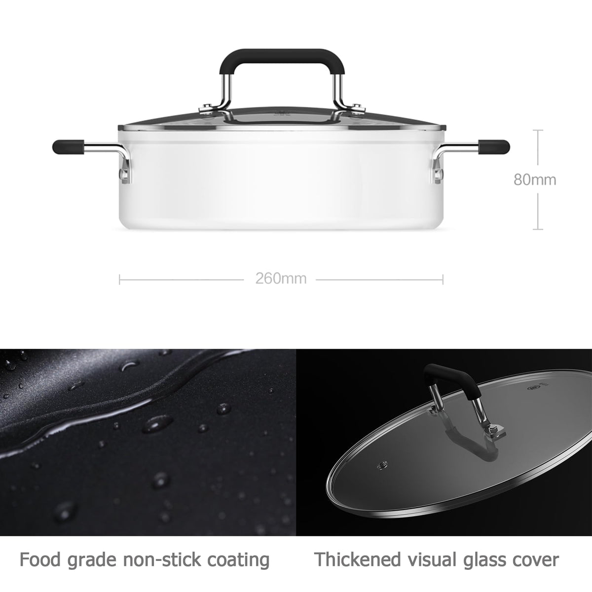 Dysokan Non Stick Stock Pot with Glass Lid White 4L Cookware Size 4 Liters NEW