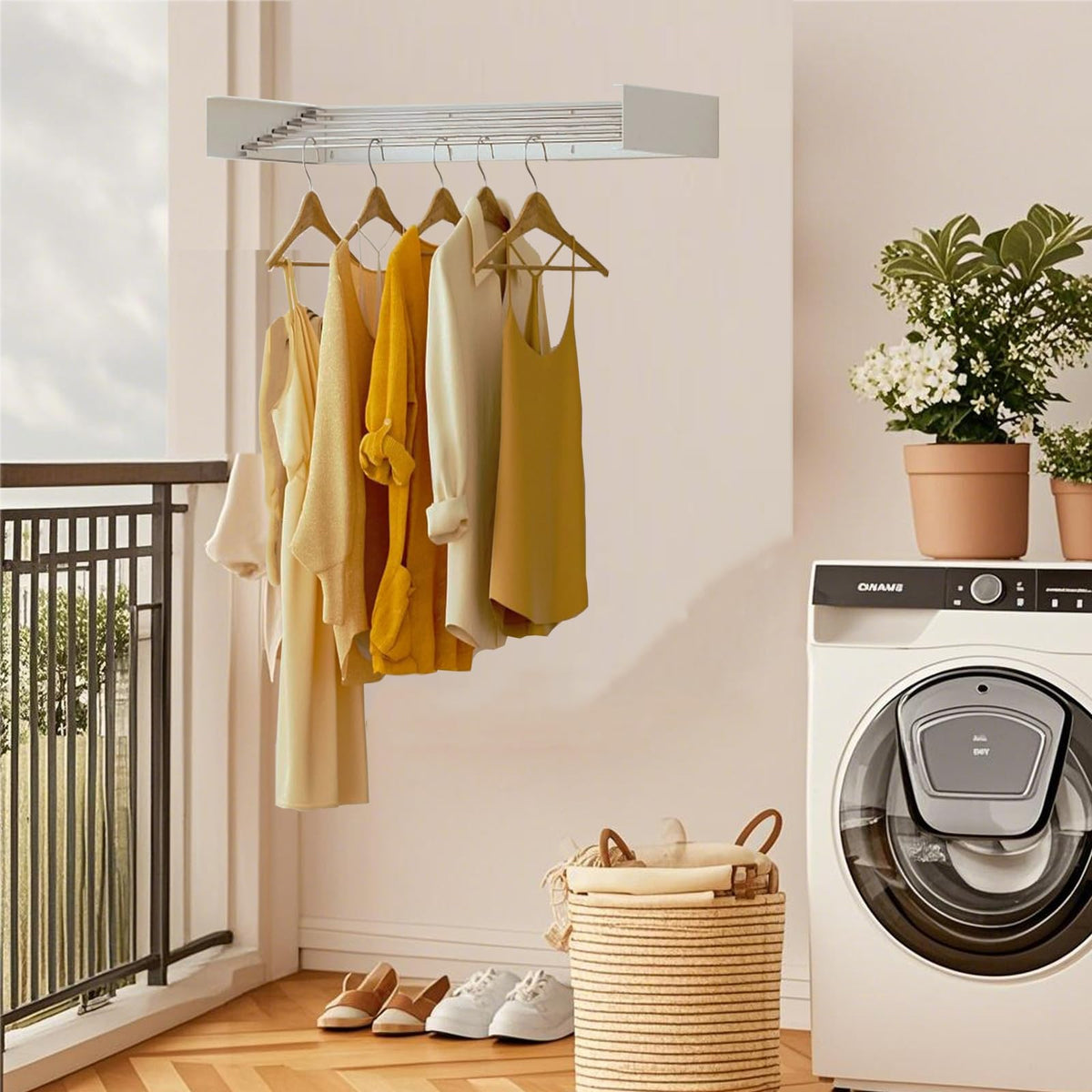 DAIYEE 100cm White Wall-Mounted Foldable Clothes Drying Rack Size DEMO