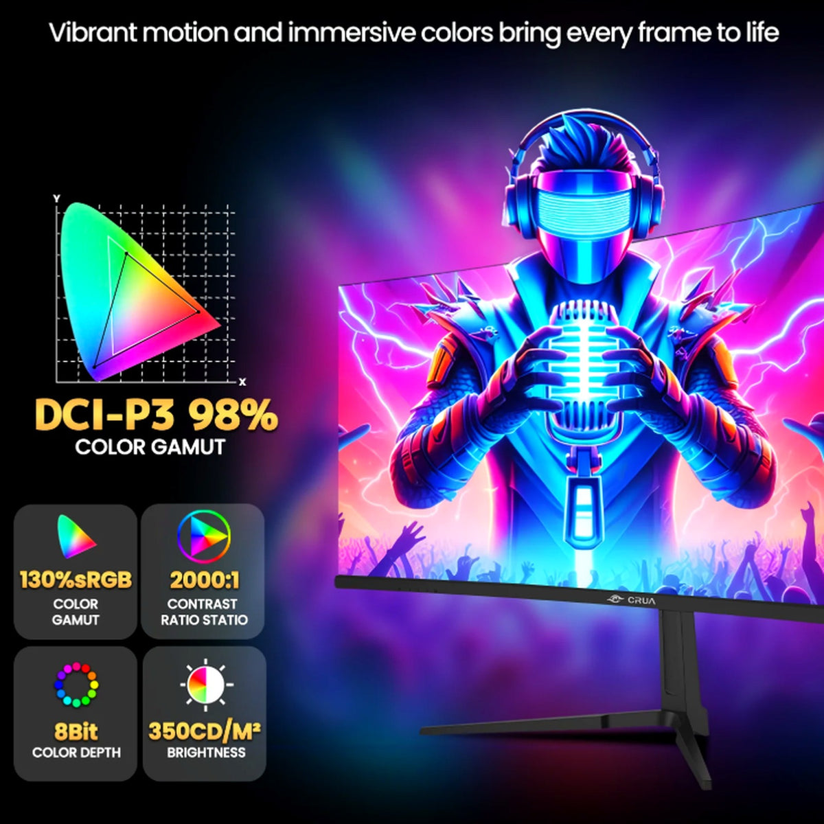 CRUA 34" Monitors Curved Gaming Monitor WQHD 3440x1440 120Hz Black DEMO