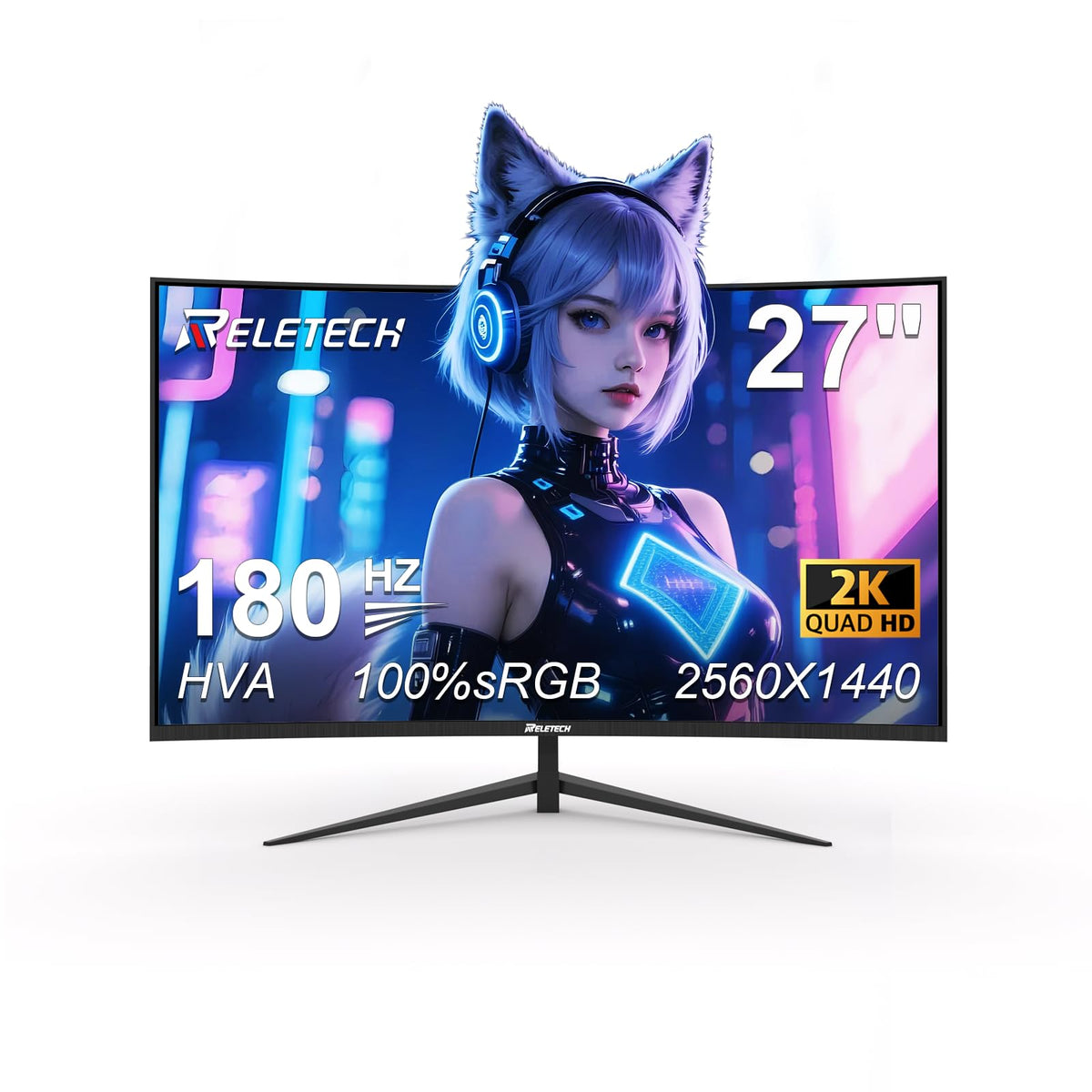 Reletech 27" Monitors Curved Gaming Monitor 2K QHD 180Hz 1ms Response DEMO