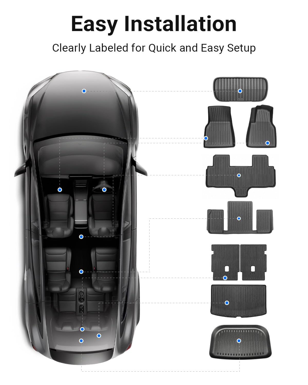 IXTRA 9Pcs Black Floor Mats for Tesla Model Y 6-Seater DEMO