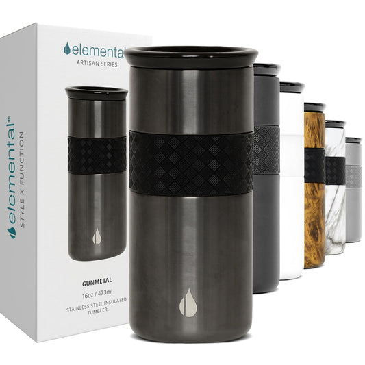 Elemental 16oz Insulated Cup Coffee Tumbler Stainless Steel Gunmetal Black NEW