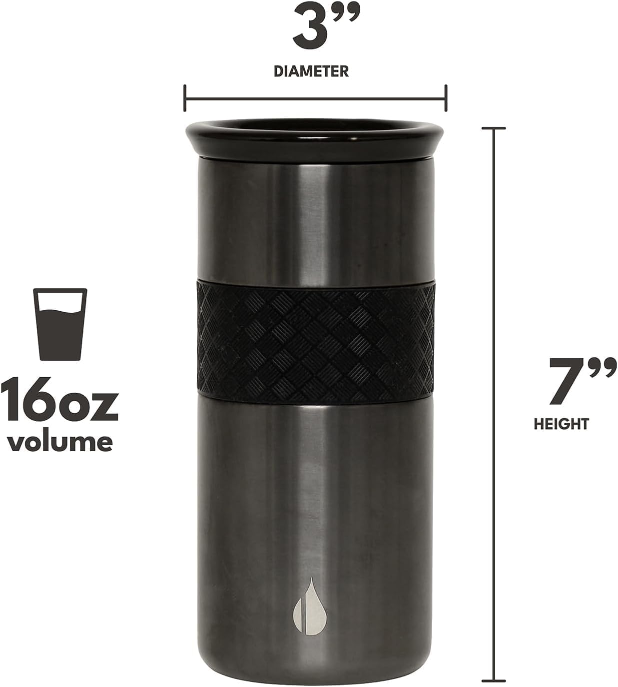 Elemental 16oz Insulated Cup Coffee Tumbler Stainless Steel Gunmetal Black NEW