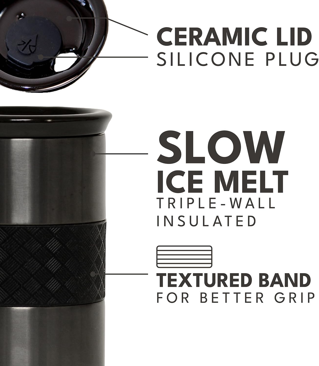 Elemental 16oz Insulated Cup Coffee Tumbler Stainless Steel Gunmetal Black NEW