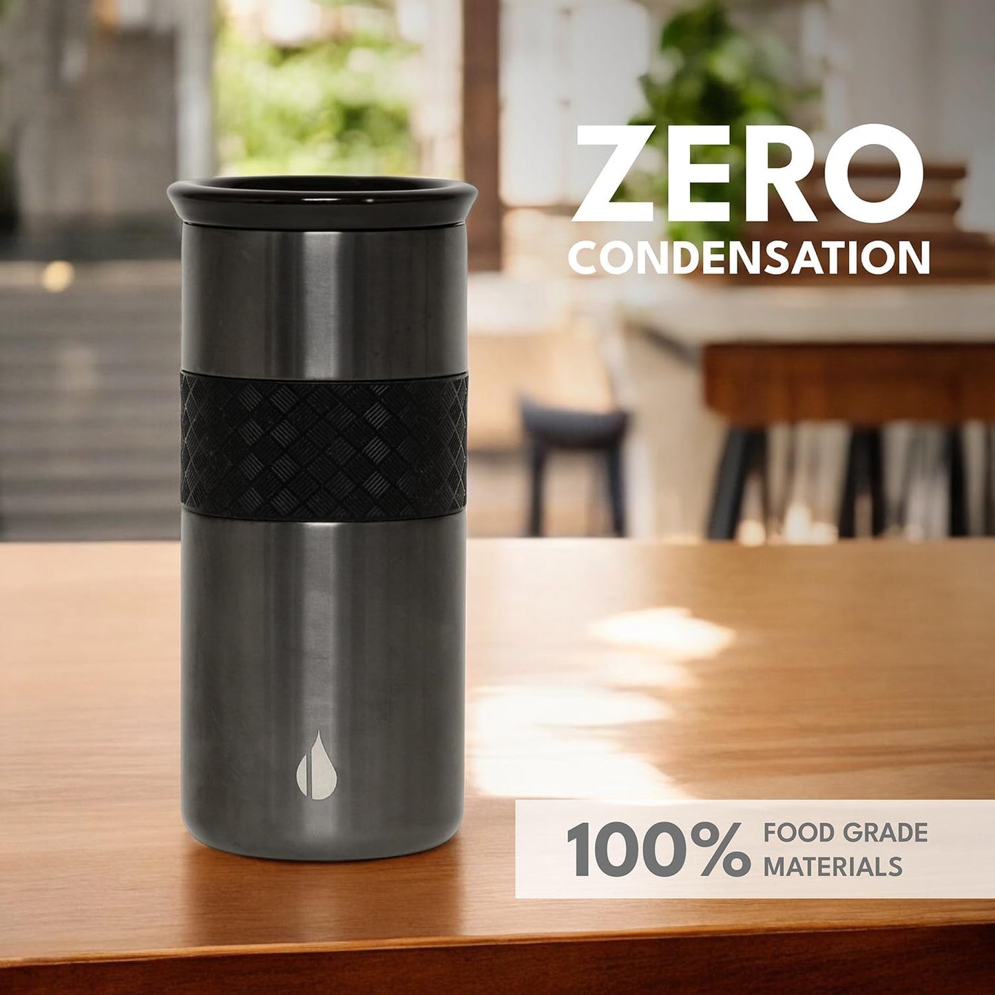 Elemental 16oz Insulated Cup Coffee Tumbler Stainless Steel Gunmetal Black NEW