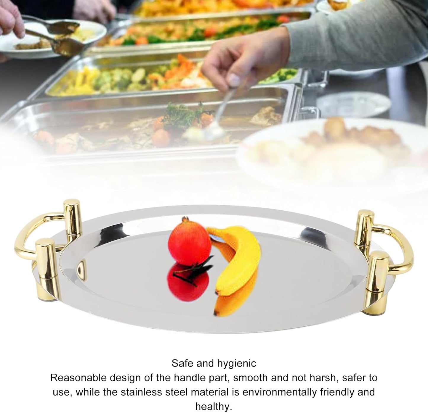 Elegant Stainless Serving Trays Steel Serving Tray Oblong Shape Silver NEW
