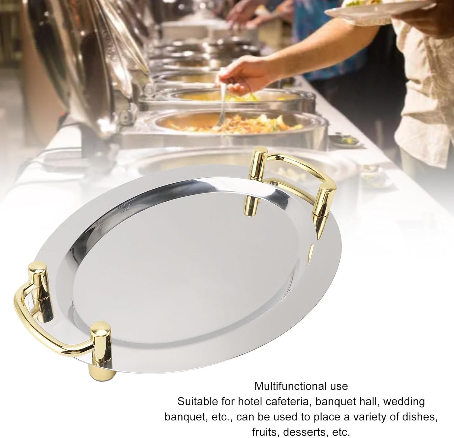 Elegant Stainless Serving Trays Steel Serving Tray Oblong Shape Silver NEW