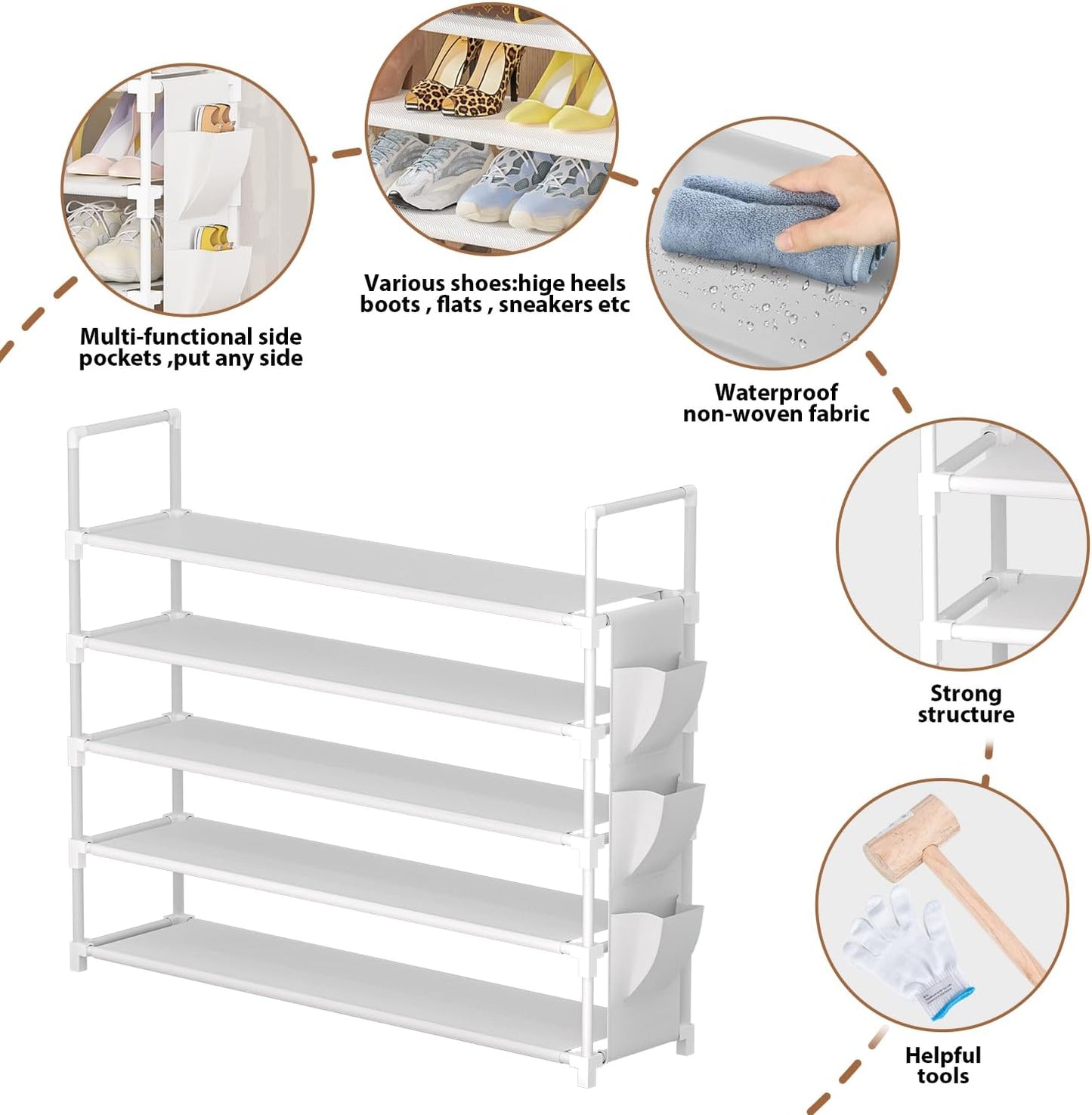 OYREL 5 Shoe Racks Tier Shoe Organizer Rack Storage for 20-25 Pairs of NEW