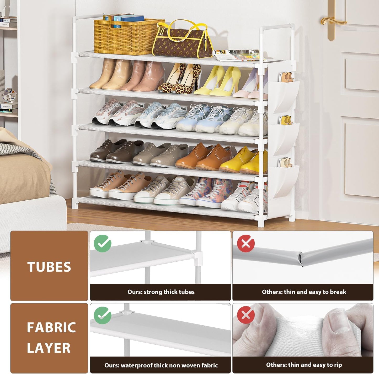 OYREL 5 Shoe Racks Tier Shoe Organizer Rack Storage for 20-25 Pairs of NEW