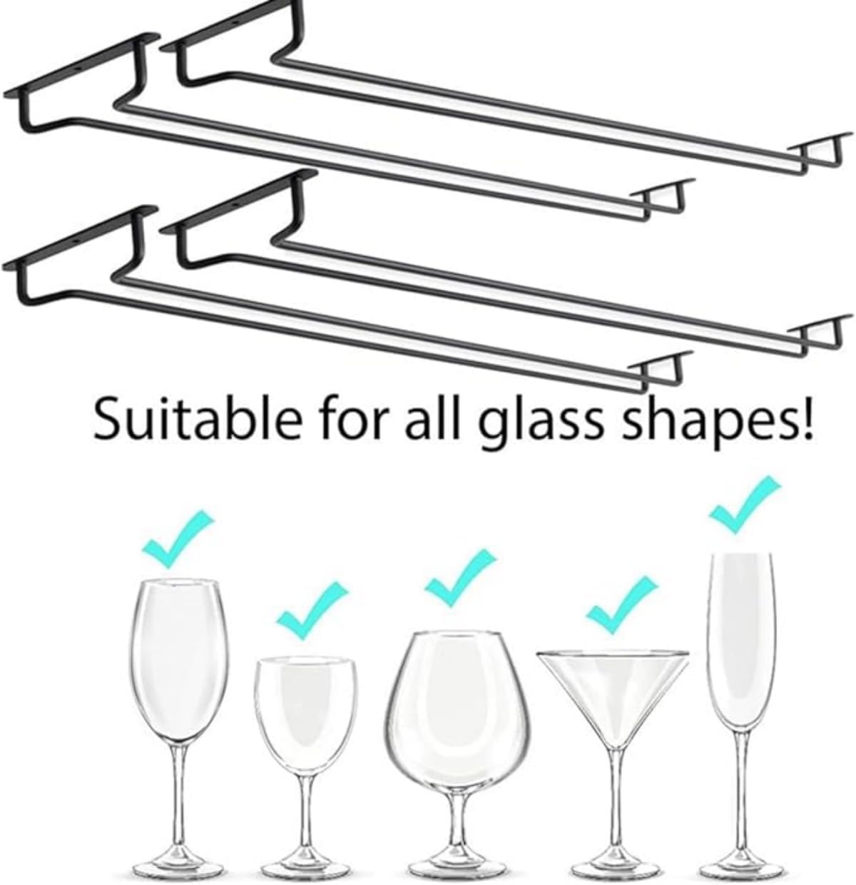 15-Inch Kitchen Storage Accessories Black Wine Glass Rack Under Cabinet NEW