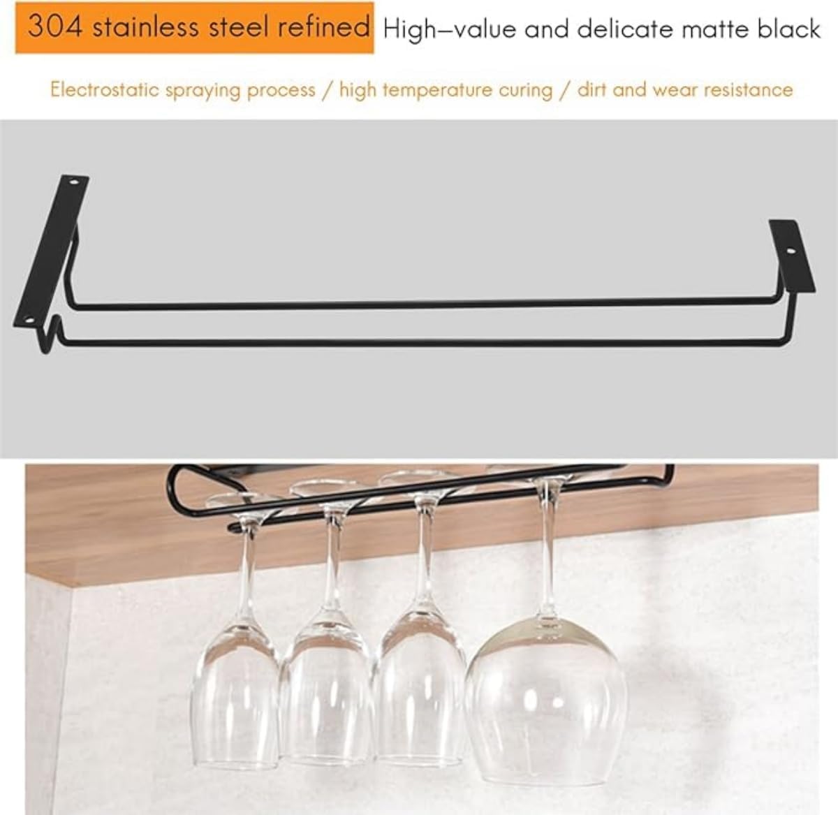 15-Inch Kitchen Storage Accessories Black Wine Glass Rack Under Cabinet NEW