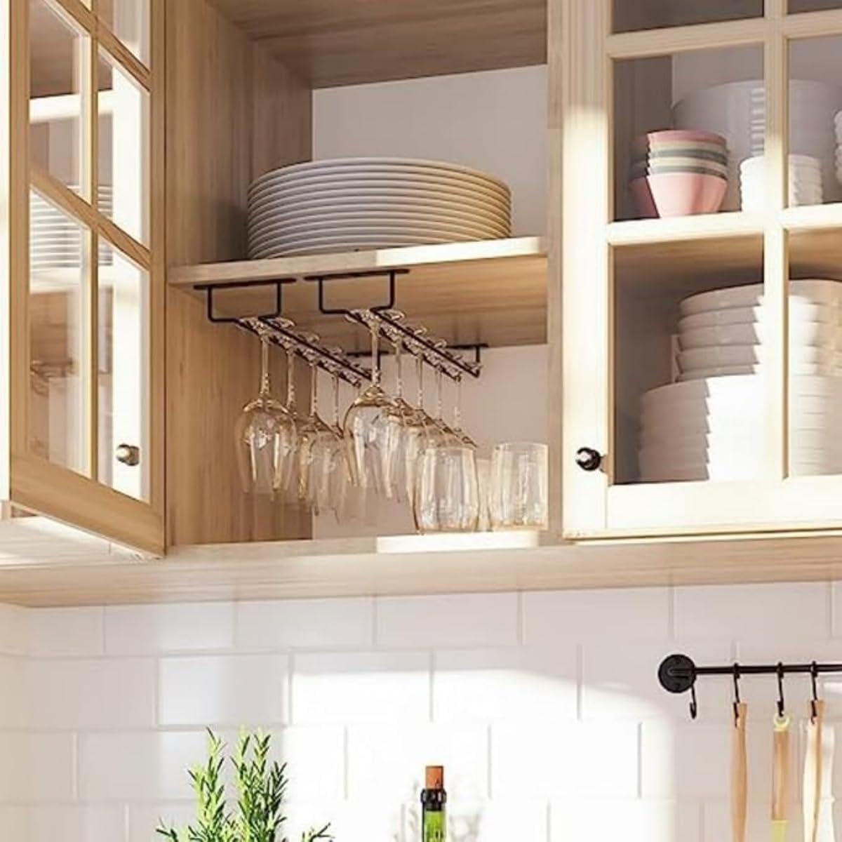 15-Inch Kitchen Storage Accessories Black Wine Glass Rack Under Cabinet NEW