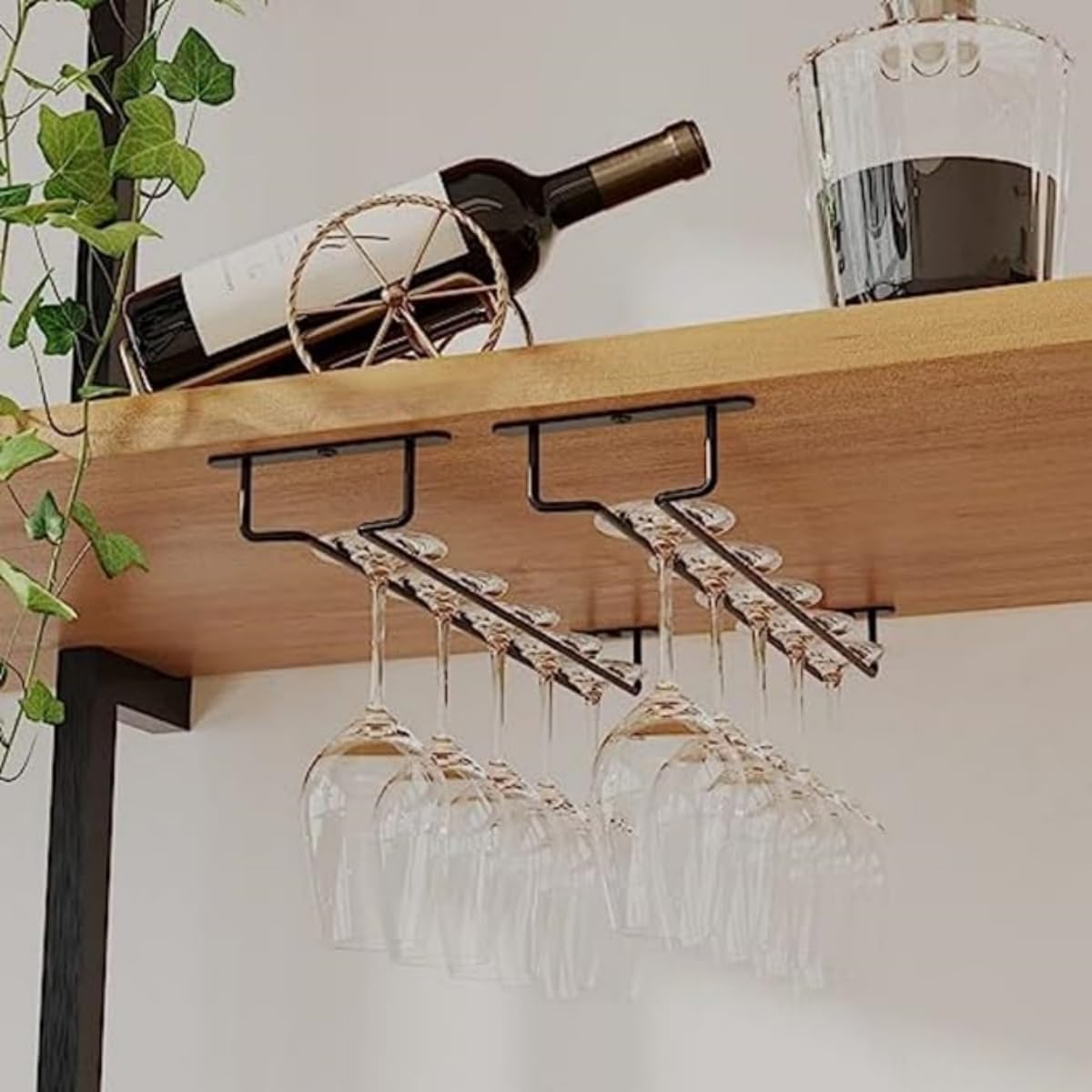 15-Inch Kitchen Storage Accessories Black Wine Glass Rack Under Cabinet NEW