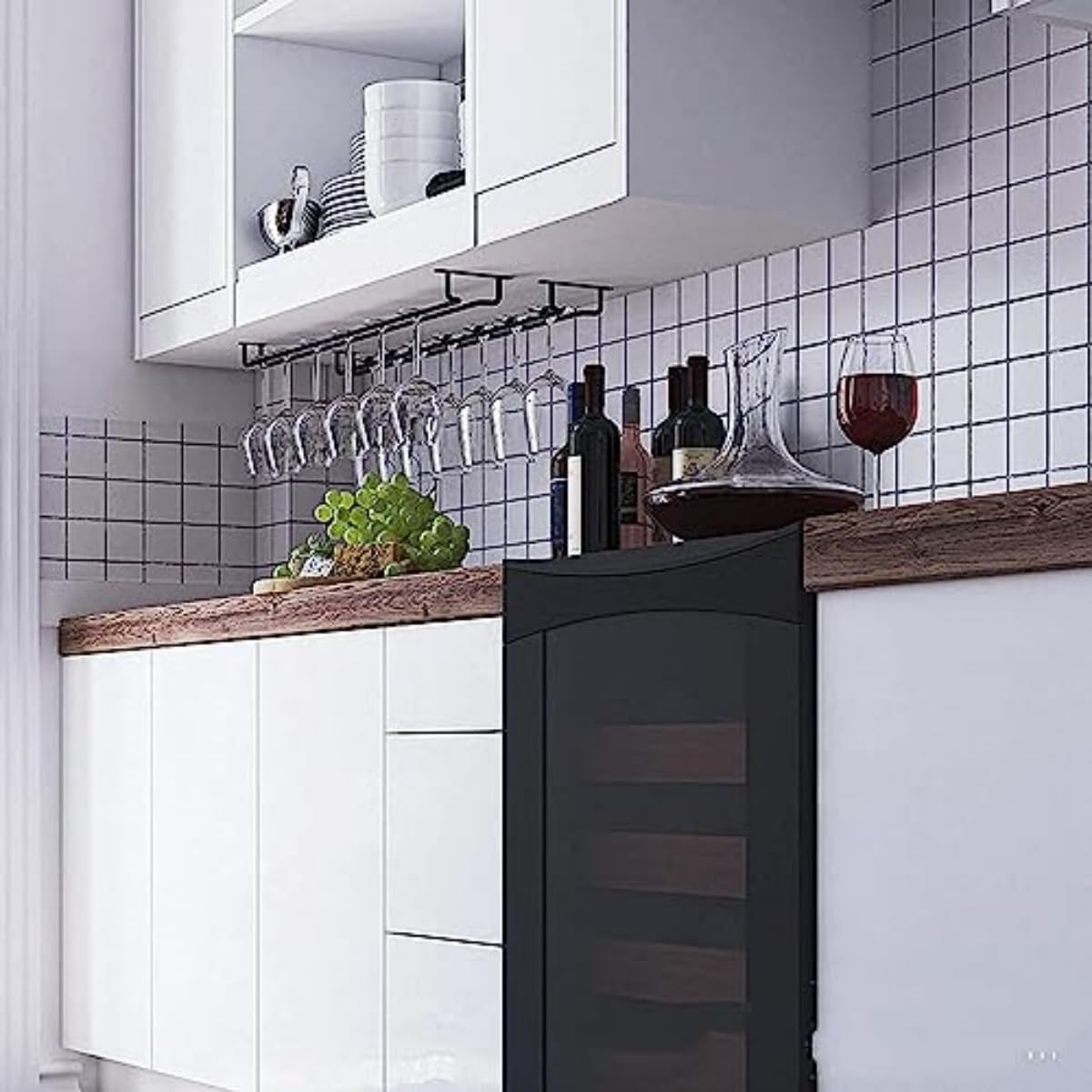 15-Inch Kitchen Storage Accessories Black Wine Glass Rack Under Cabinet NEW