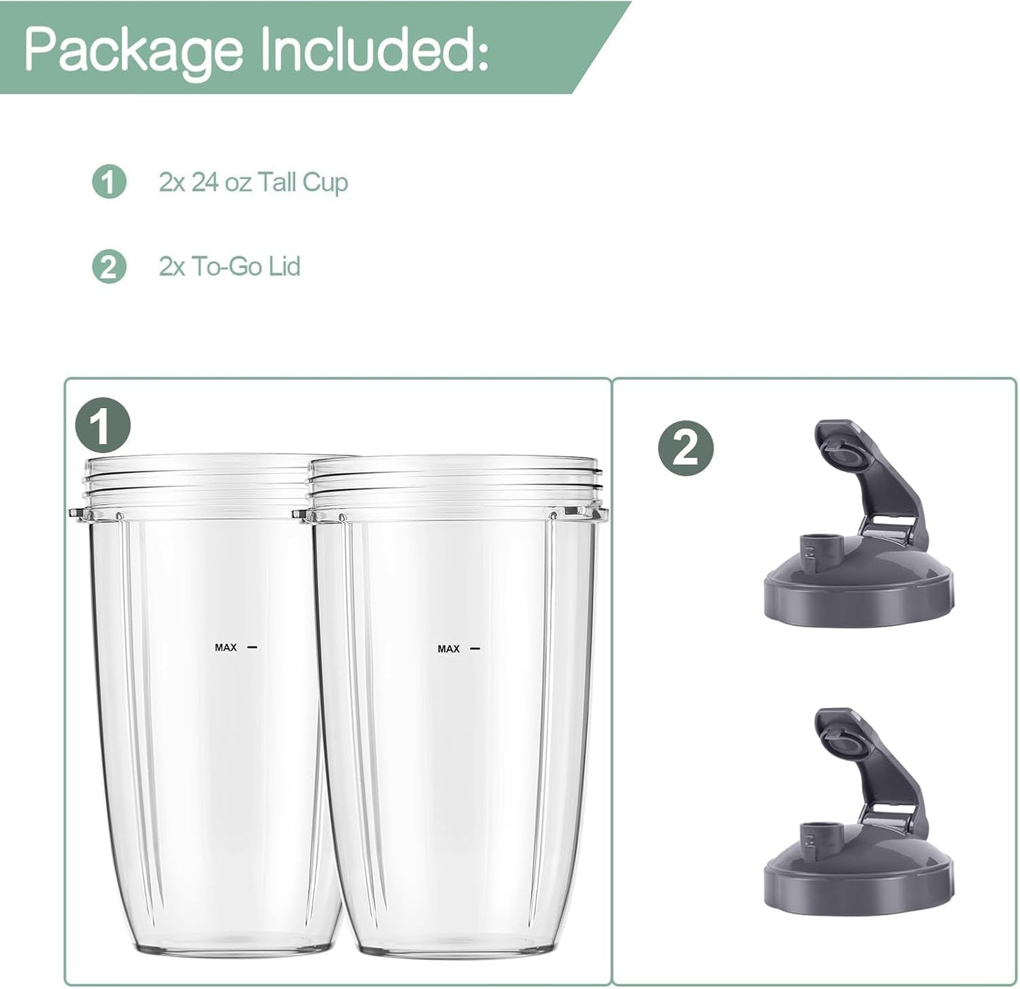 24oz Blenders Cups with Flip-Top To-Go-Lids Fit for NutriBullet Grey NEW