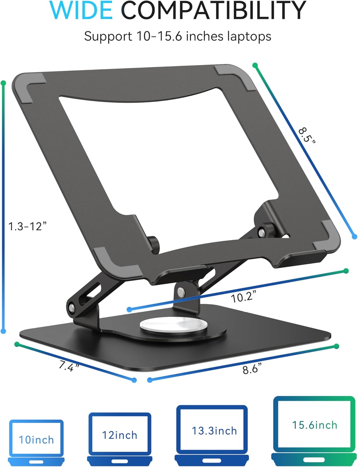 Laptop Stands 360° Rotating Base Ergonomic Computer Riser Support 10-15.6 NEW