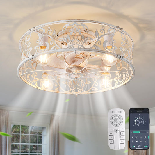 Caged Lights Ceiling Fan with Light 20 Inch Flush Mount Remote Control Size NEW