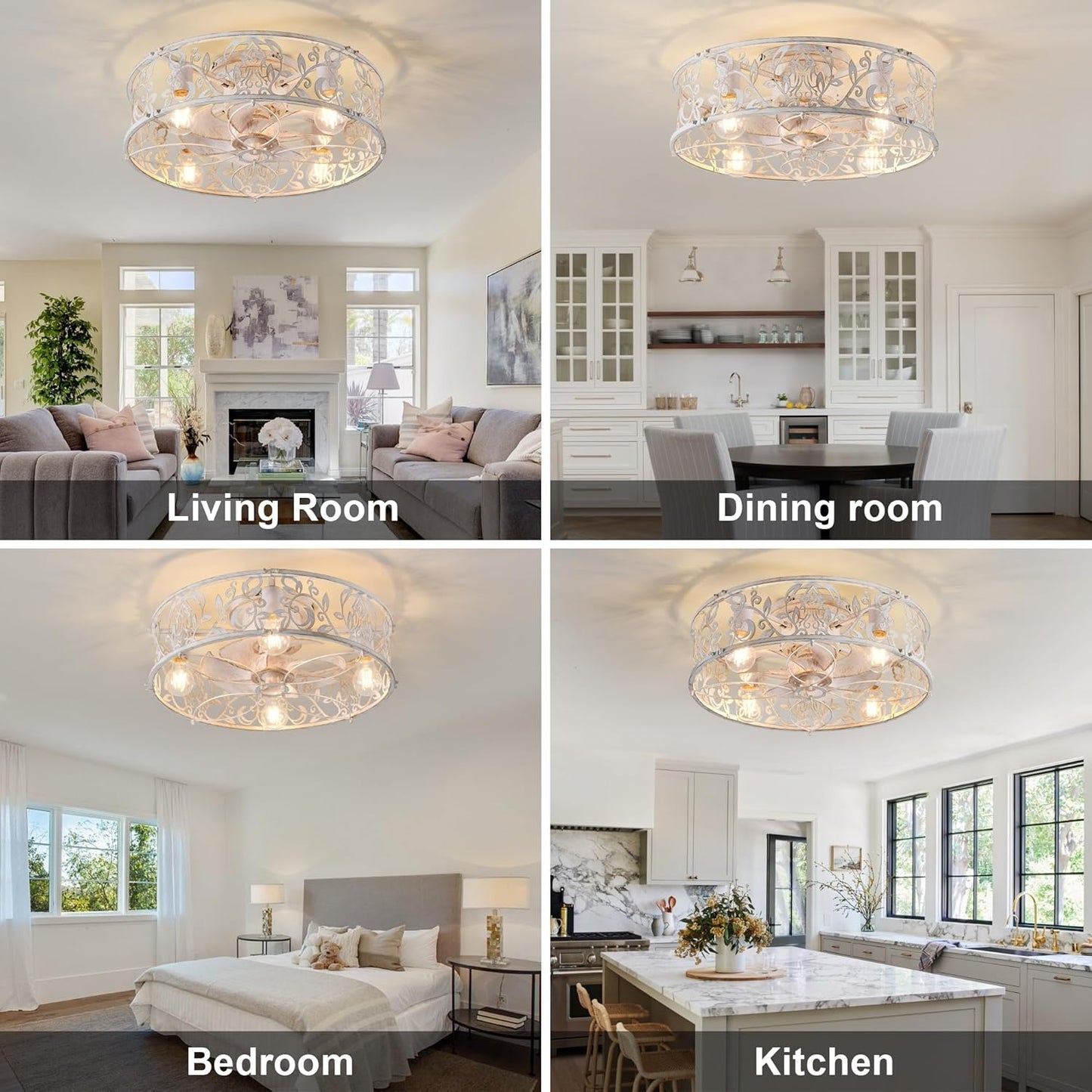 Caged Lights Ceiling Fan with Light 20 Inch Flush Mount Remote Control Size NEW