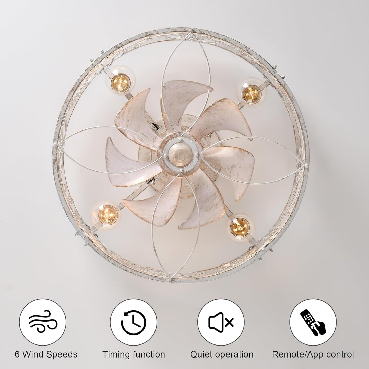 Caged Lights Ceiling Fan with Light 20 Inch Flush Mount Remote Control Size NEW