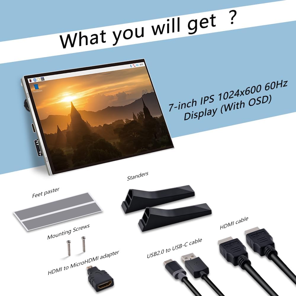 GeeekPi 17" Monitors IPS LCD Monitor 1024x600 Adjustable Display for Home DEMO