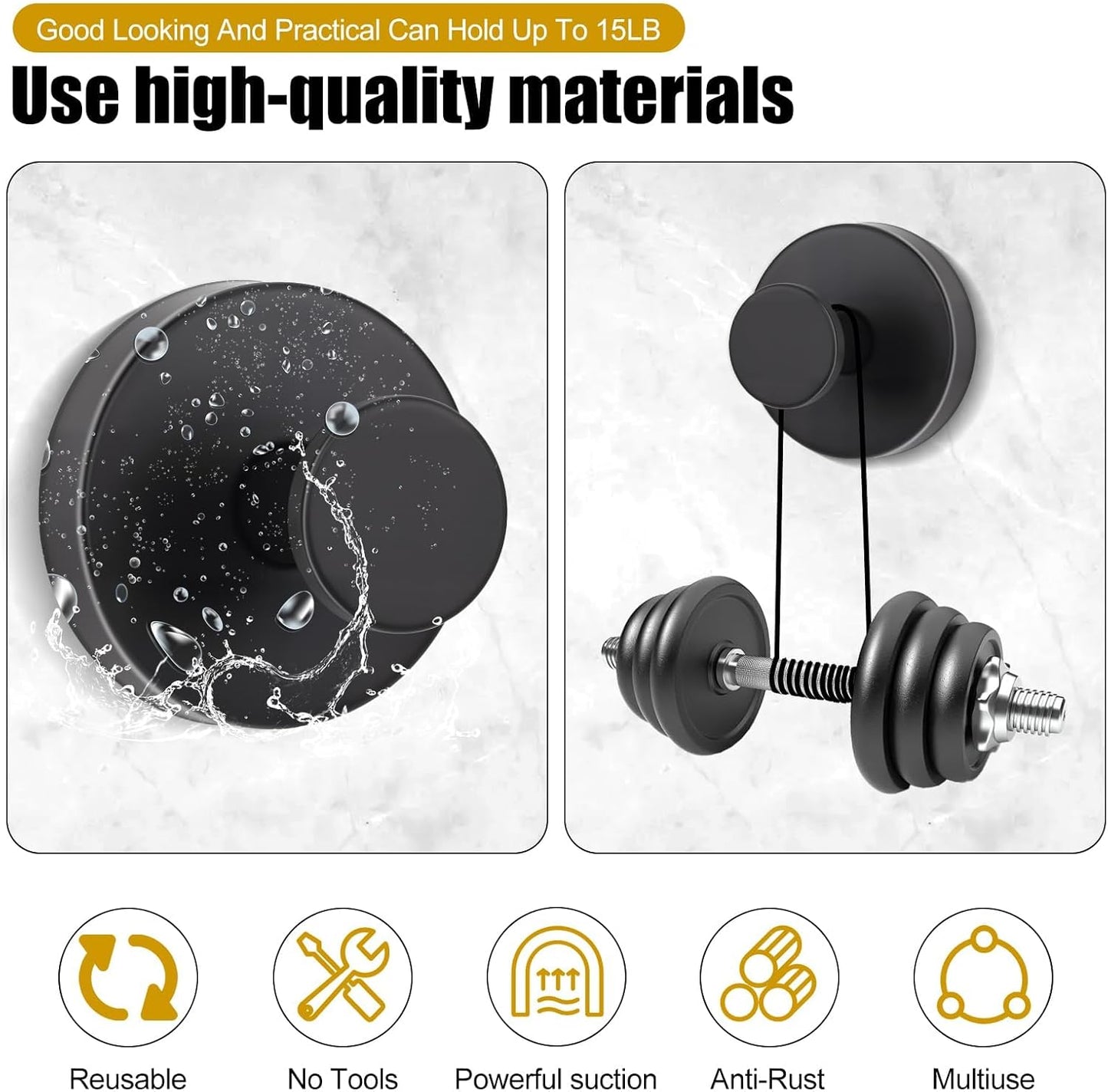 Strong Suction Cup Shower Robe & Towel Hooks, Black, 4-Pack Size 4pcs NEW