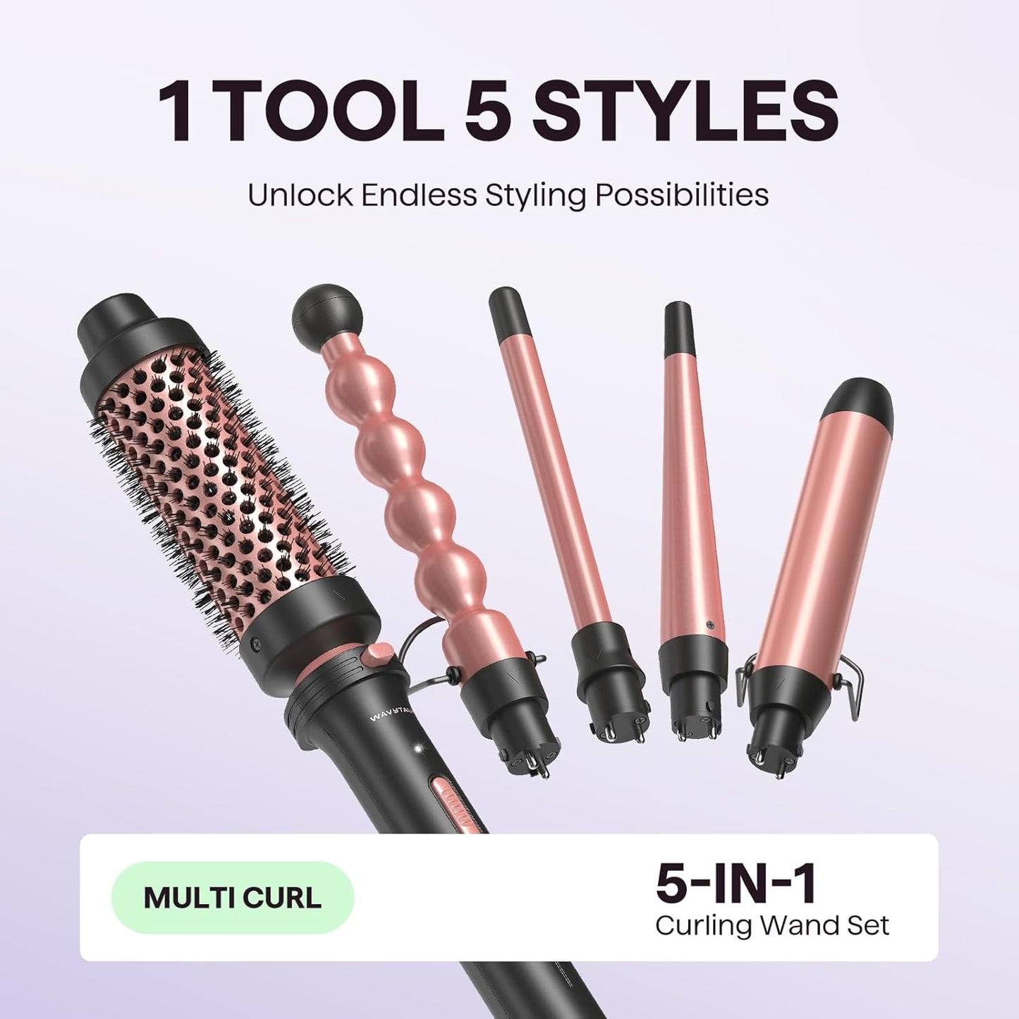 wavytalk 5-in-1 Curling Wand Set Hair Styling Tools Rose Gold Size 13-35mm DEMO