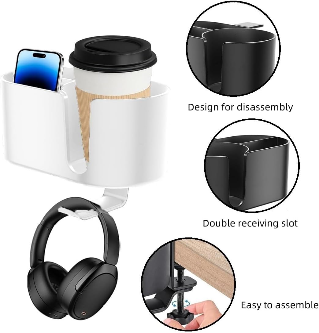 White Desk Desk Accessories Organizer with Cup Holder, Headphone Hanger & NEW
