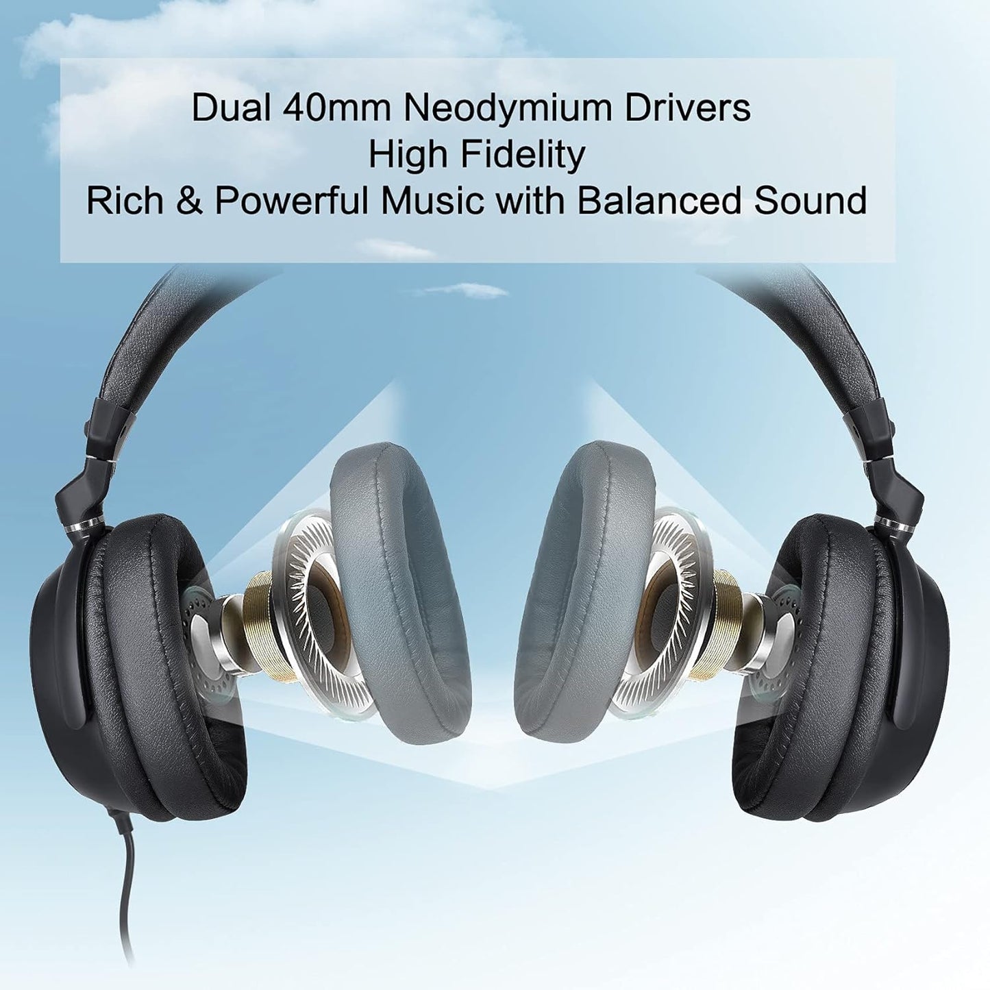 SIMOLIO Long Cord Over-Ear Headphones with Volume Control and Mic 21.6FT NEW