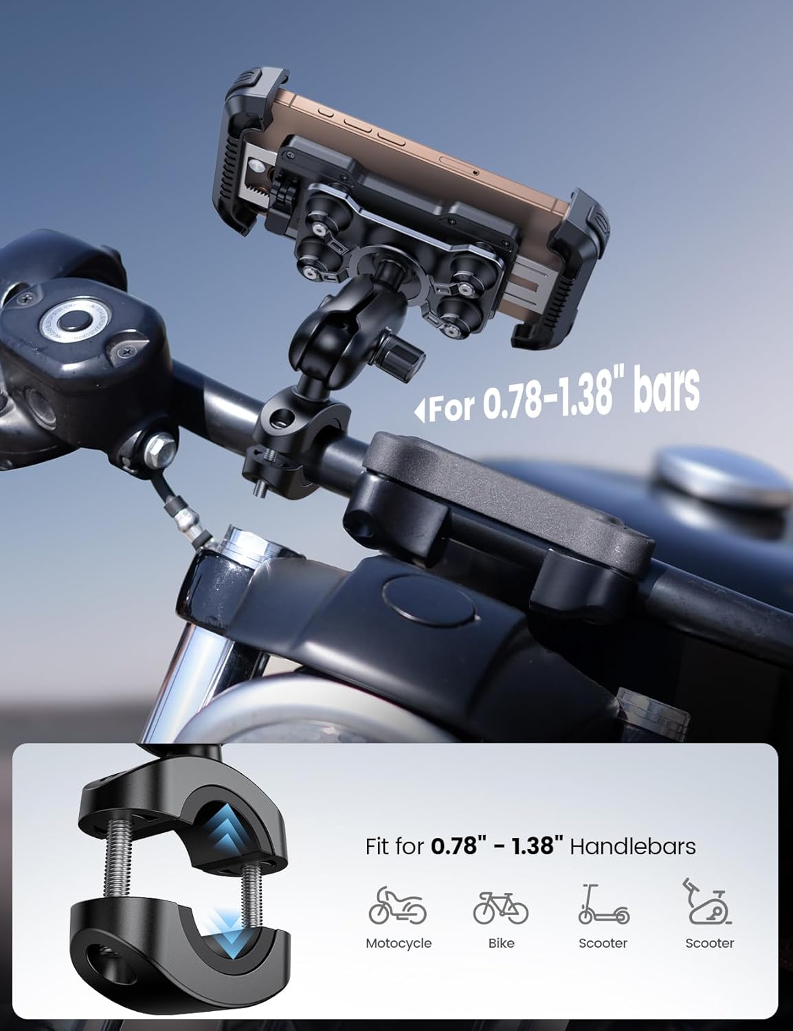 Lamicall Motorcycle Handlebar Mounts Phone Holder Dual for 4.7-6.7" Phones DEMO