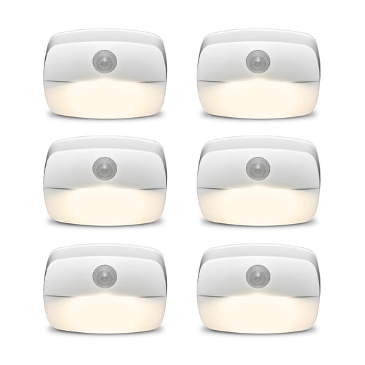 6 Pack Motion Sensor Night Lights Battery Powered LED, White, 4x6cm NEW