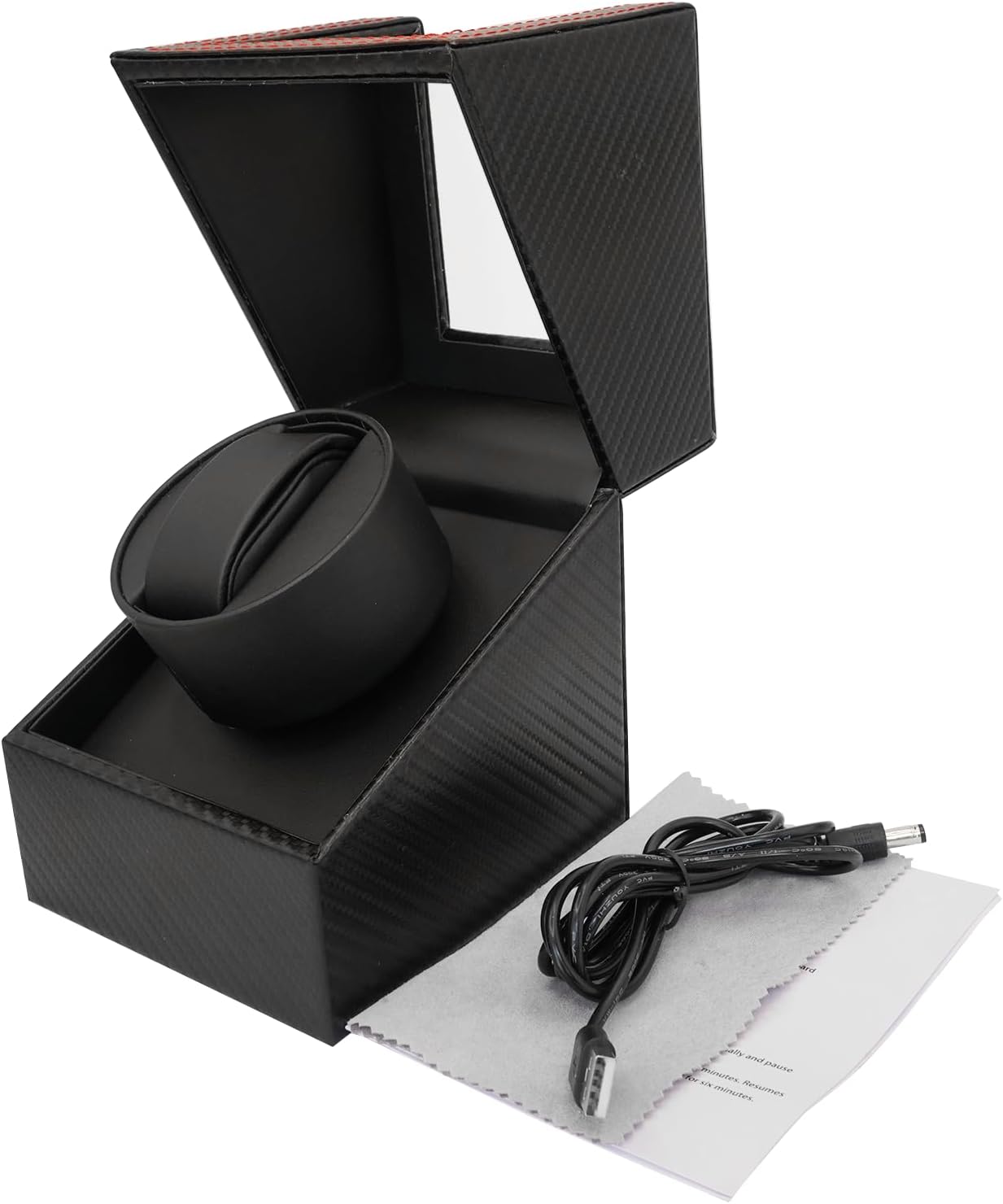 Automatic Single Winder Leather Black Carbon Fiber Watch Box 13x12x14cm NEW