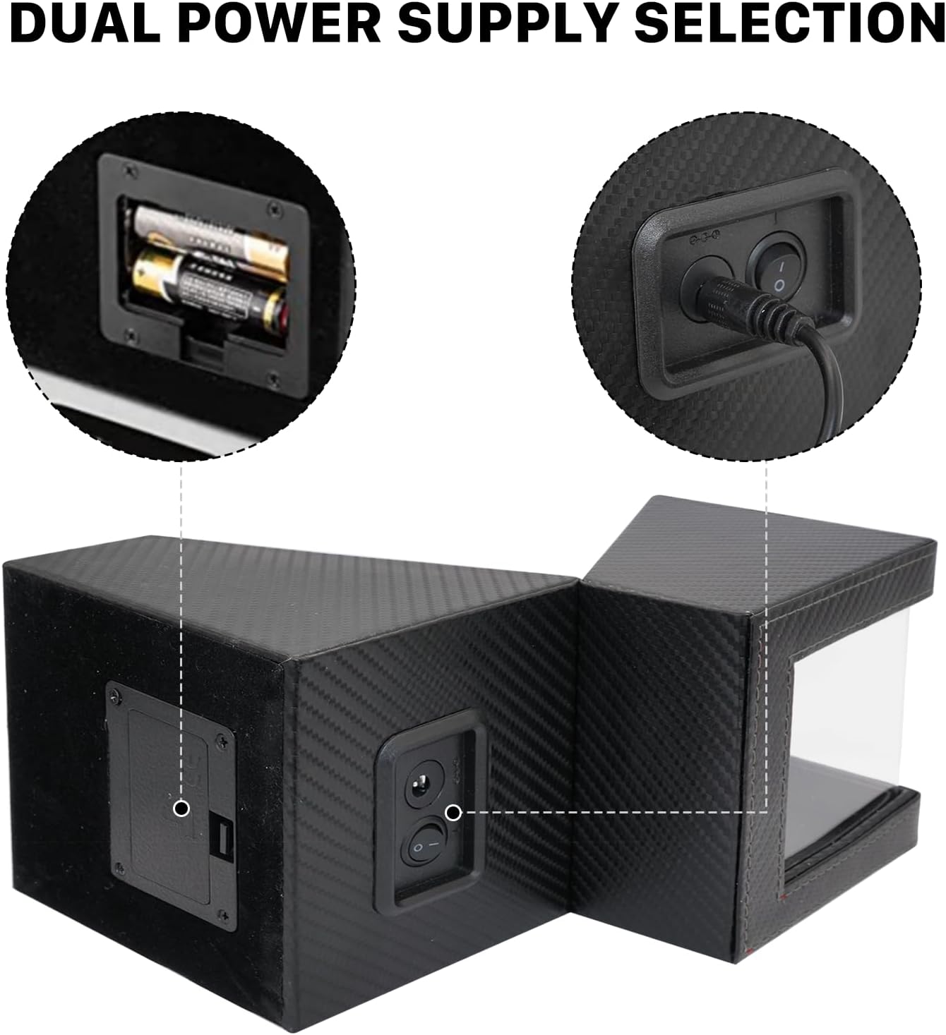 Automatic Single Winder Leather Black Carbon Fiber Watch Box 13x12x14cm NEW
