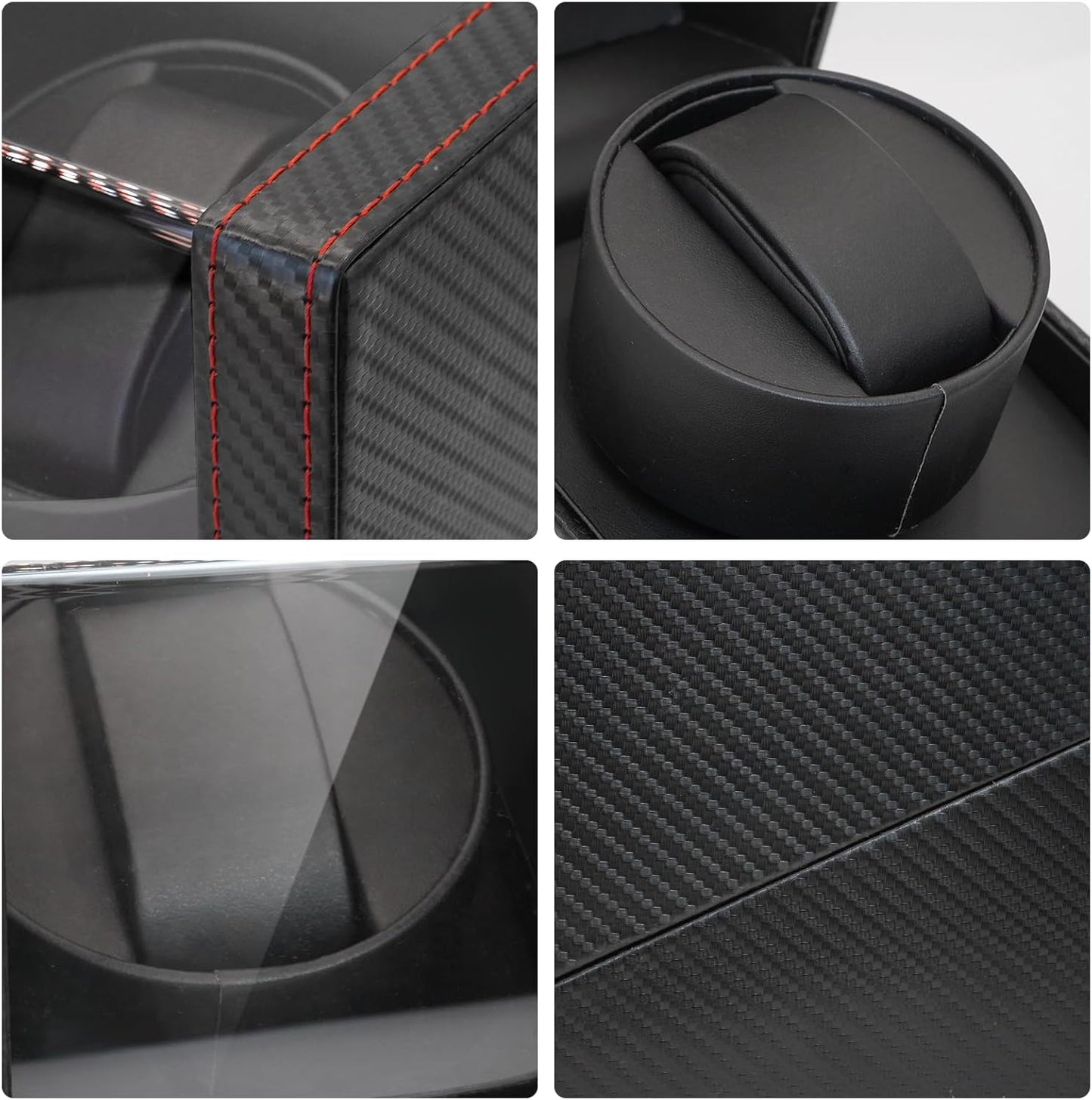 Automatic Single Winder Leather Black Carbon Fiber Watch Box 13x12x14cm NEW