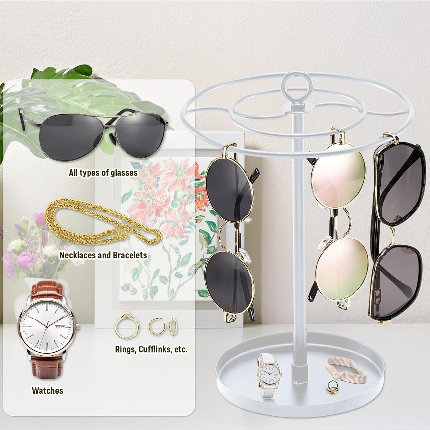 Large Capacity Metal Frame Sunglasses Organizer White 17x20.5x16cm NEW