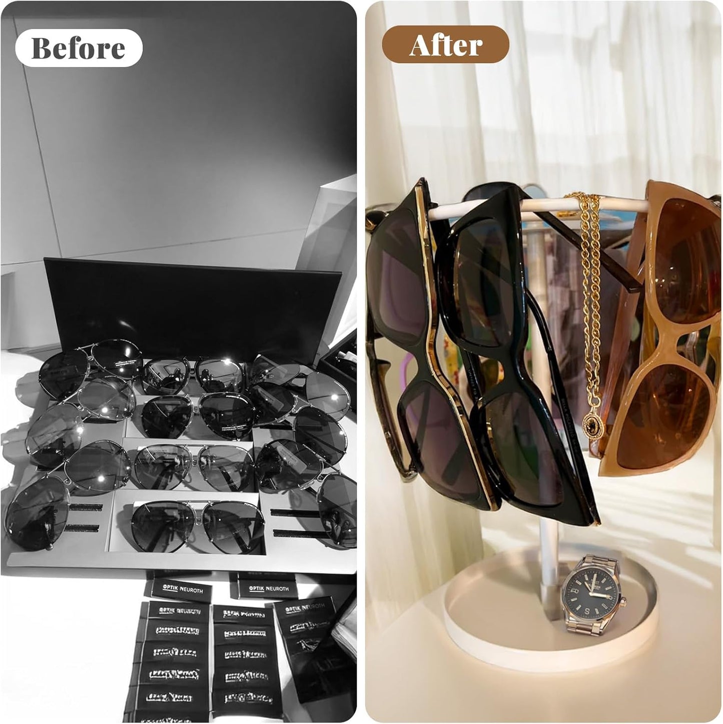 Large Capacity Metal Frame Sunglasses Organizer White 17x20.5x16cm NEW