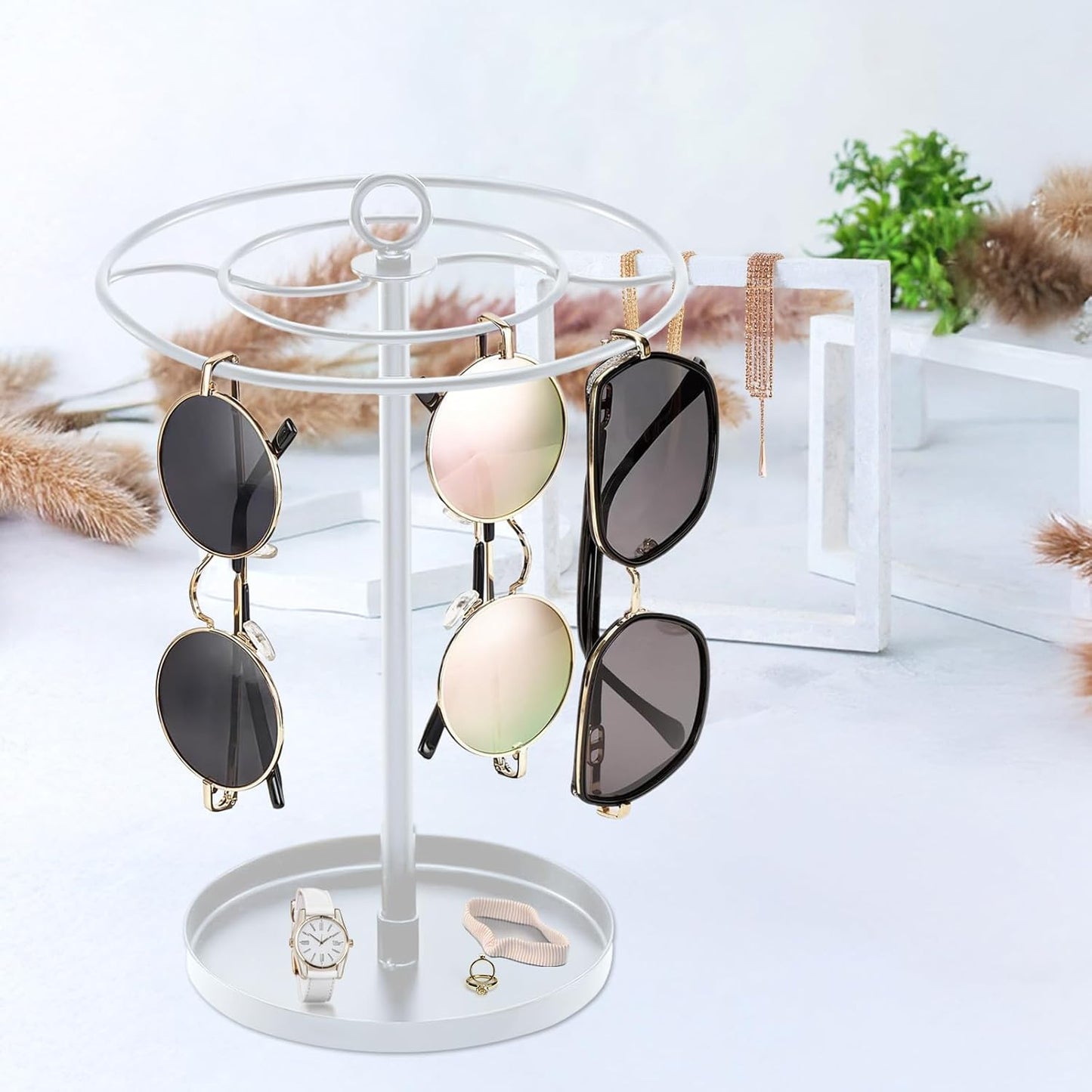 Large Capacity Metal Frame Sunglasses Organizer White 17x20.5x16cm NEW