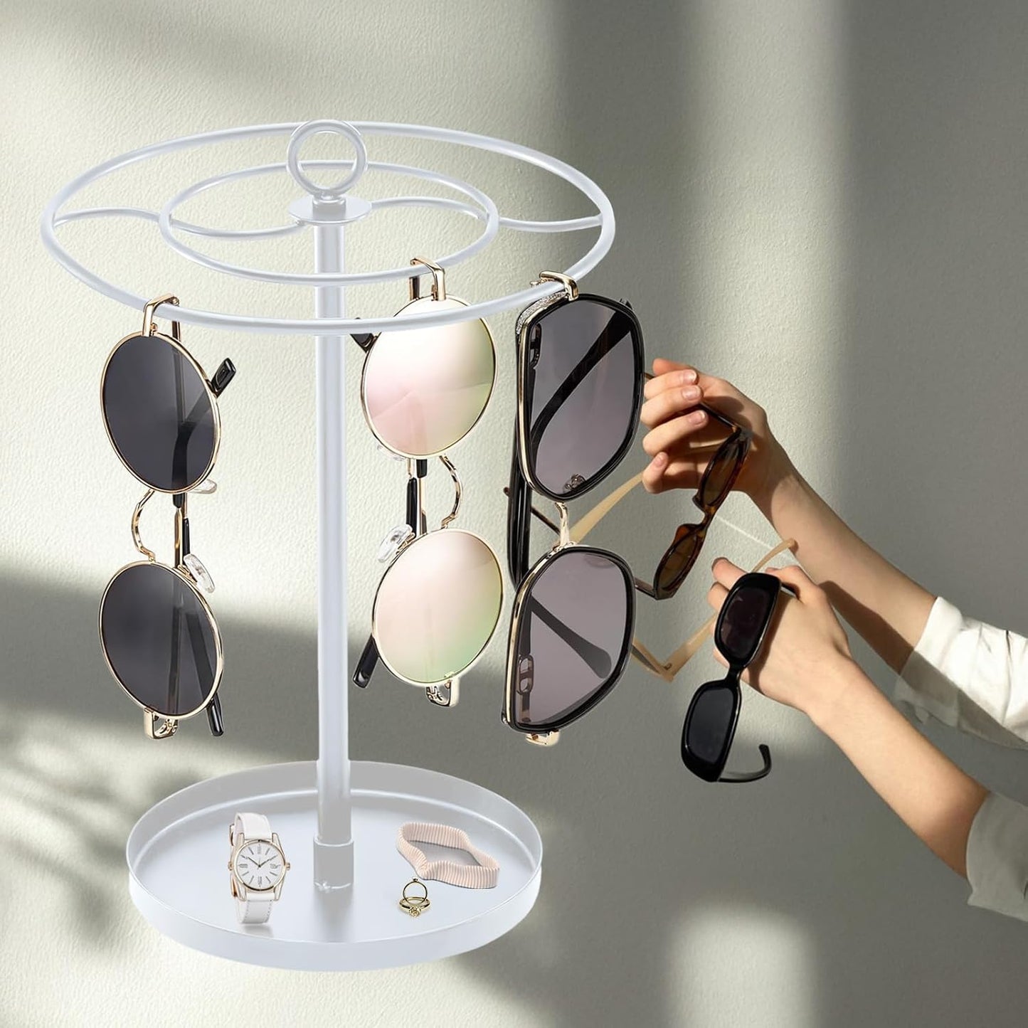 Large Capacity Metal Frame Sunglasses Organizer White 17x20.5x16cm NEW