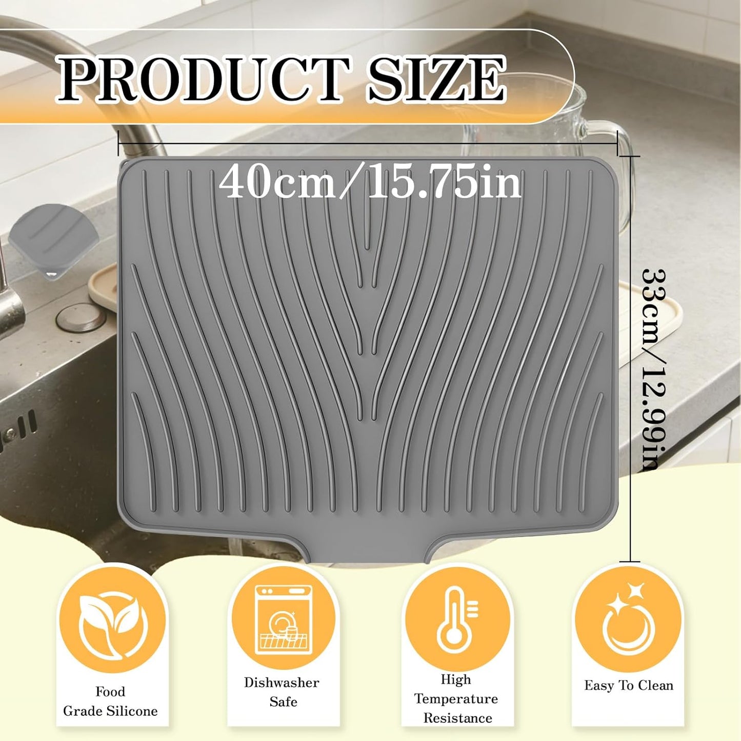 Silicone Drying Mats, Heat Resistant Draining Mat, Gray 40x33x2cm DEMO