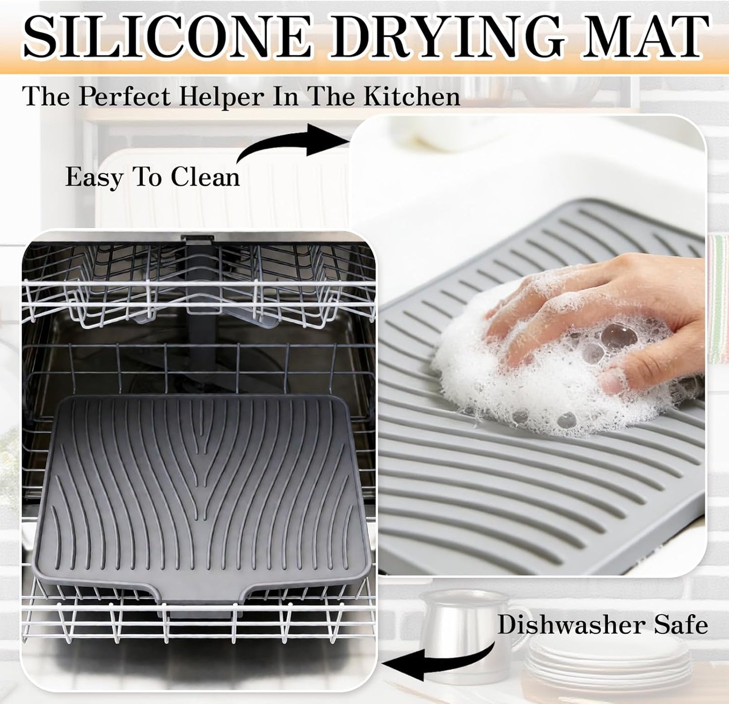 Silicone Drying Mats, Heat Resistant Draining Mat, Gray 40x33x2cm DEMO