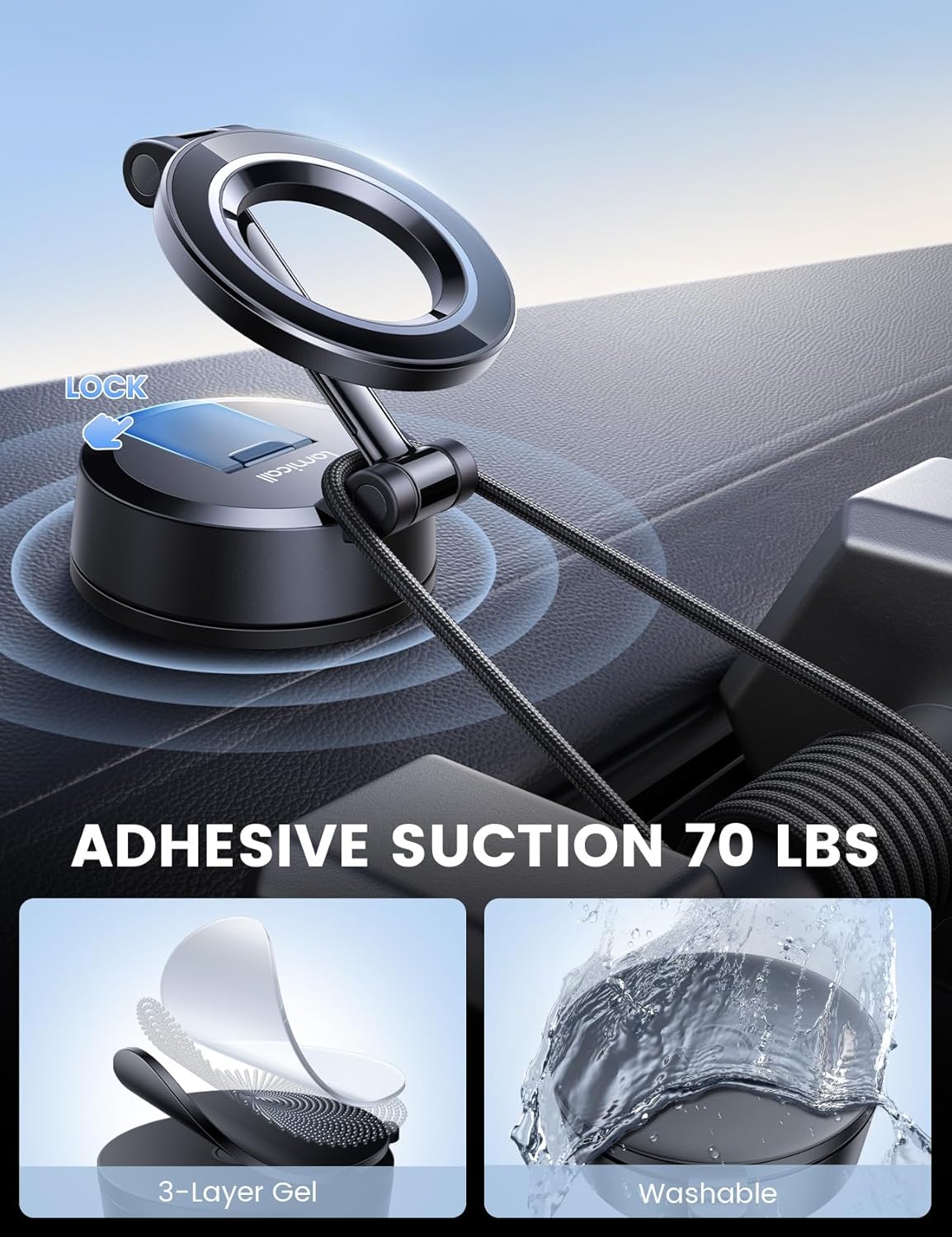 Lamicall Powerful Phone Cradles Magnetic Phone Cradle Holder 70LBS Suction NEW